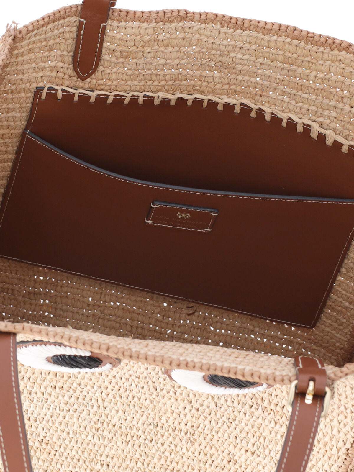 Woven Raffia Tote with Embroidered Eye Motif