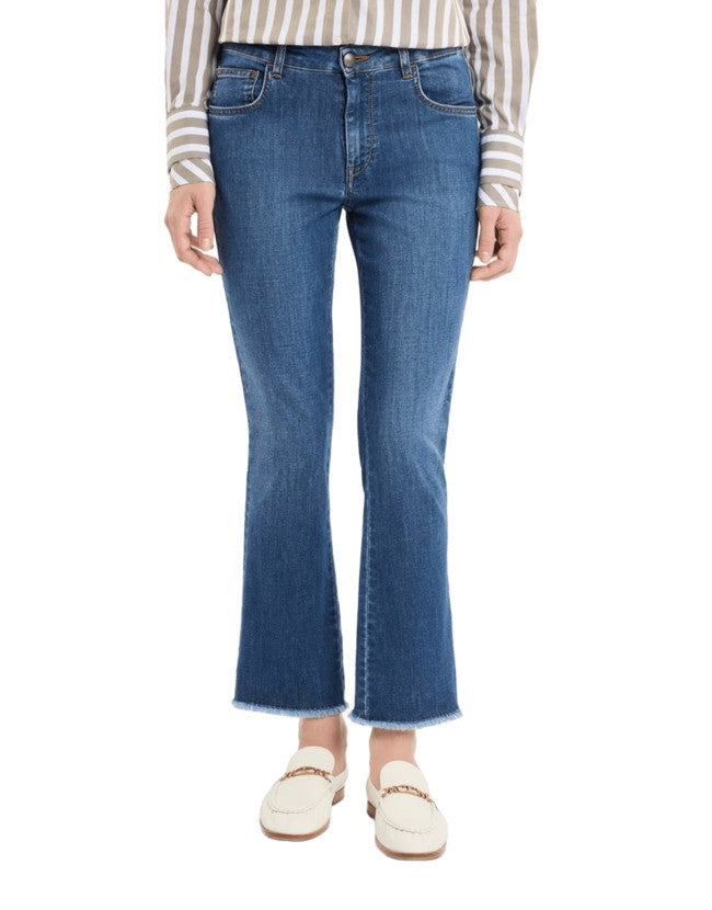 Denim Blue Skinny Jeans With Frayed Hem