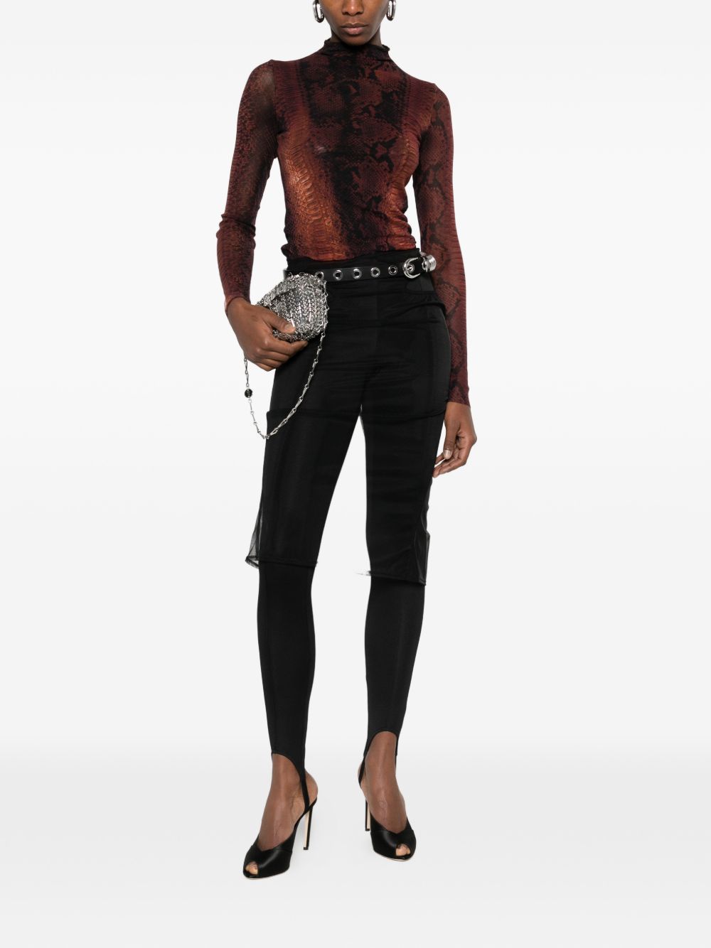Fitted Long-Sleeved Top with Snake Print