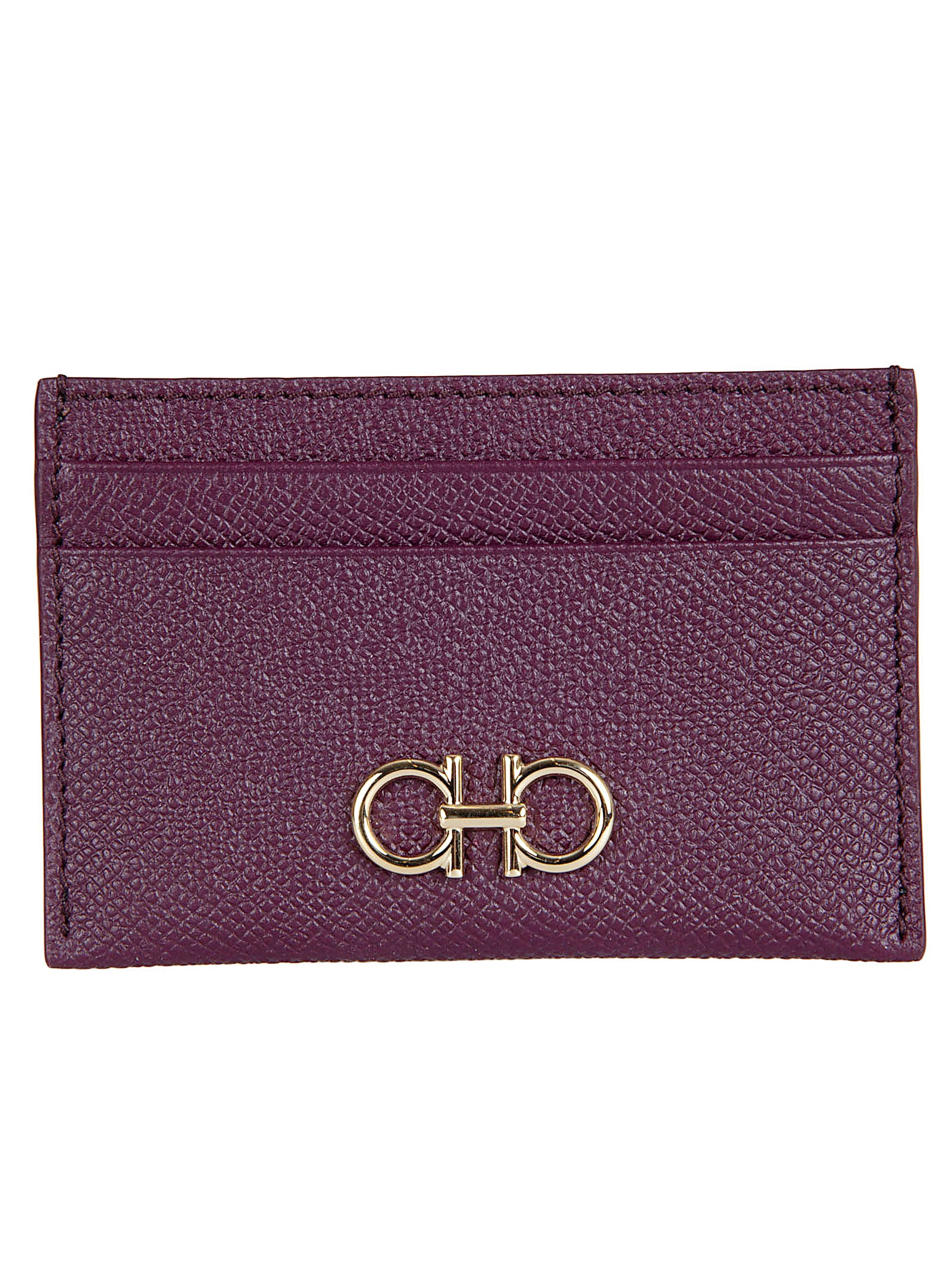 Textured Calf Leather Cardholder with Gold-Toned Gancini Emblem