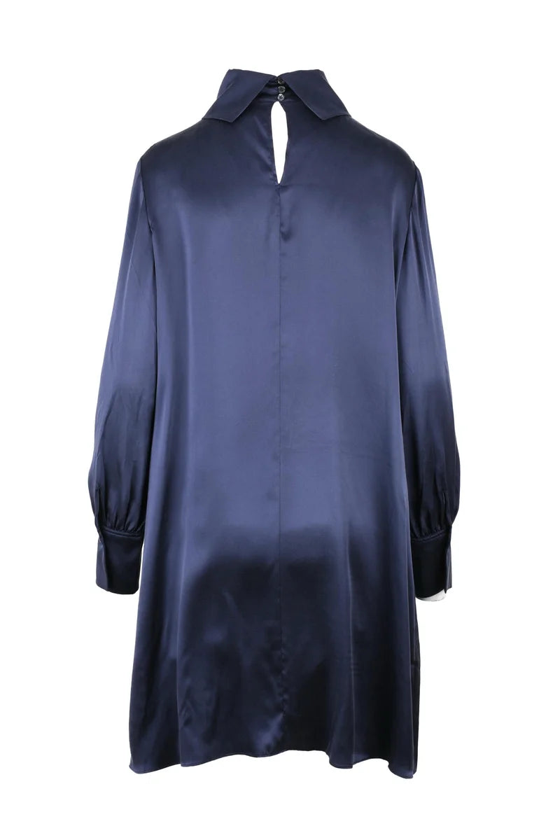 Satin Shirt Dress - Blue