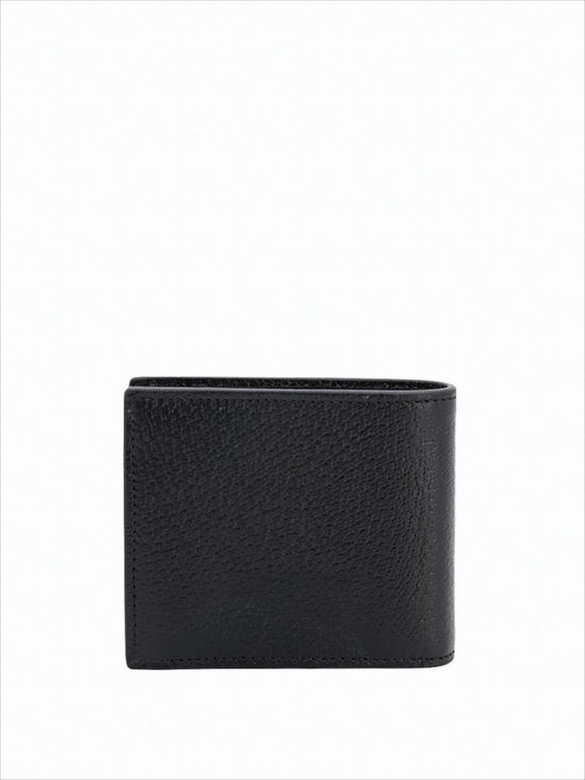 Textured Leather Bifold Wallet with Gold-tone Logo