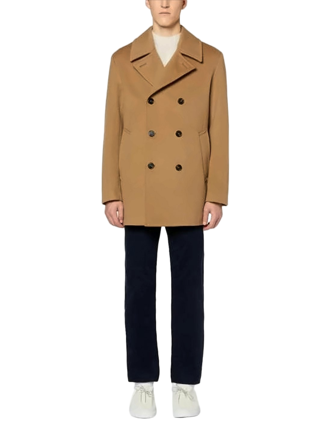 Double-Breasted Cape Coat with Wide Collar