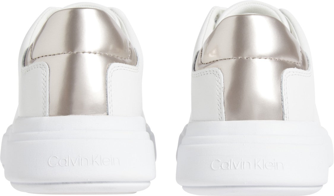 White Leather Shoes With Metallic Accents