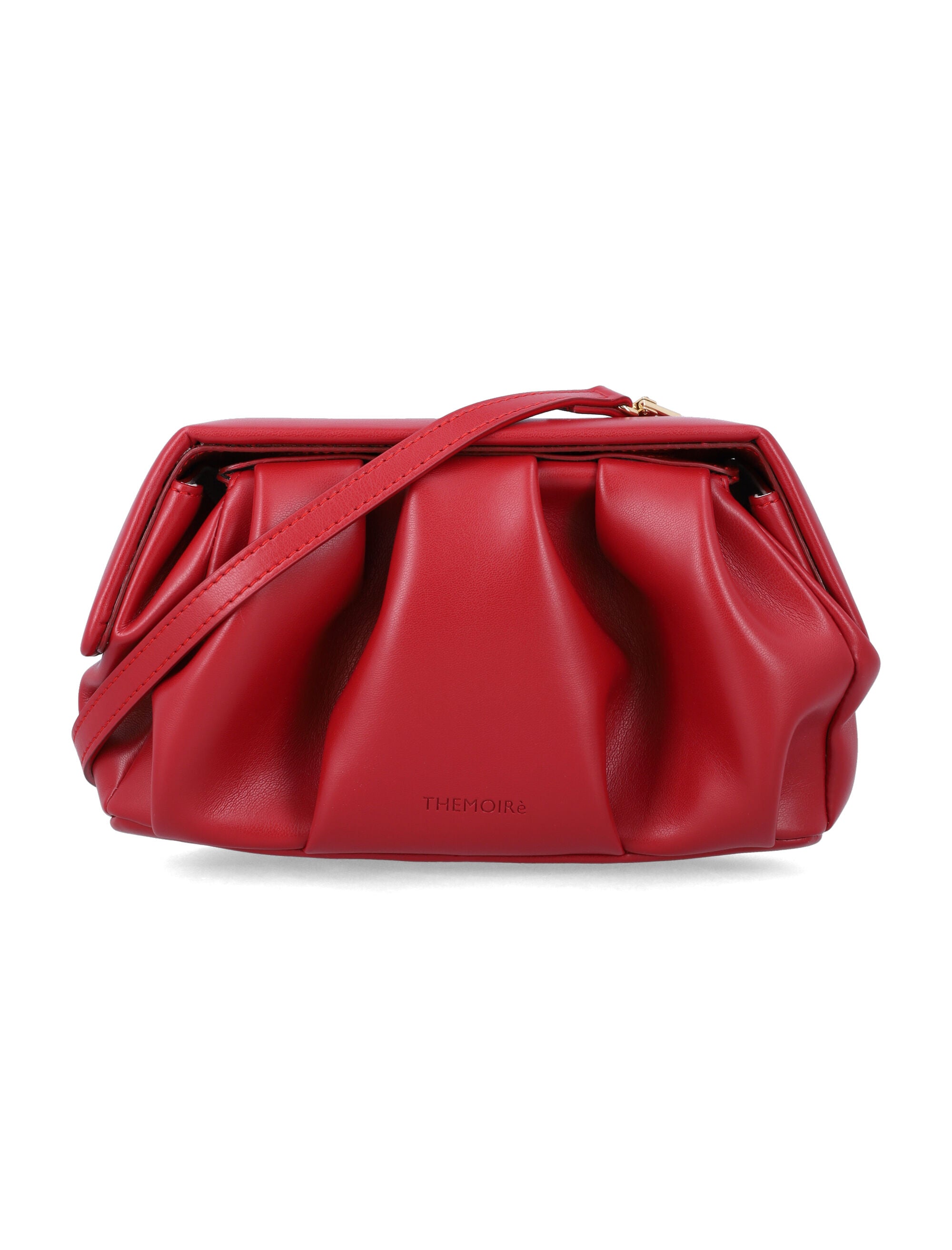 Sculptural Pleated Red Vegan Leather Athena Pochette