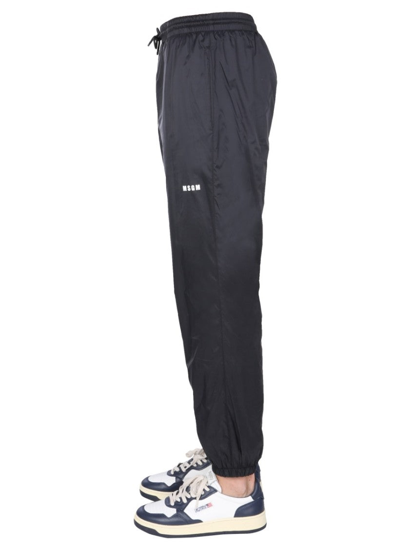 Casual Black Jogging Pants With Elastic Waistband And Side Logo
