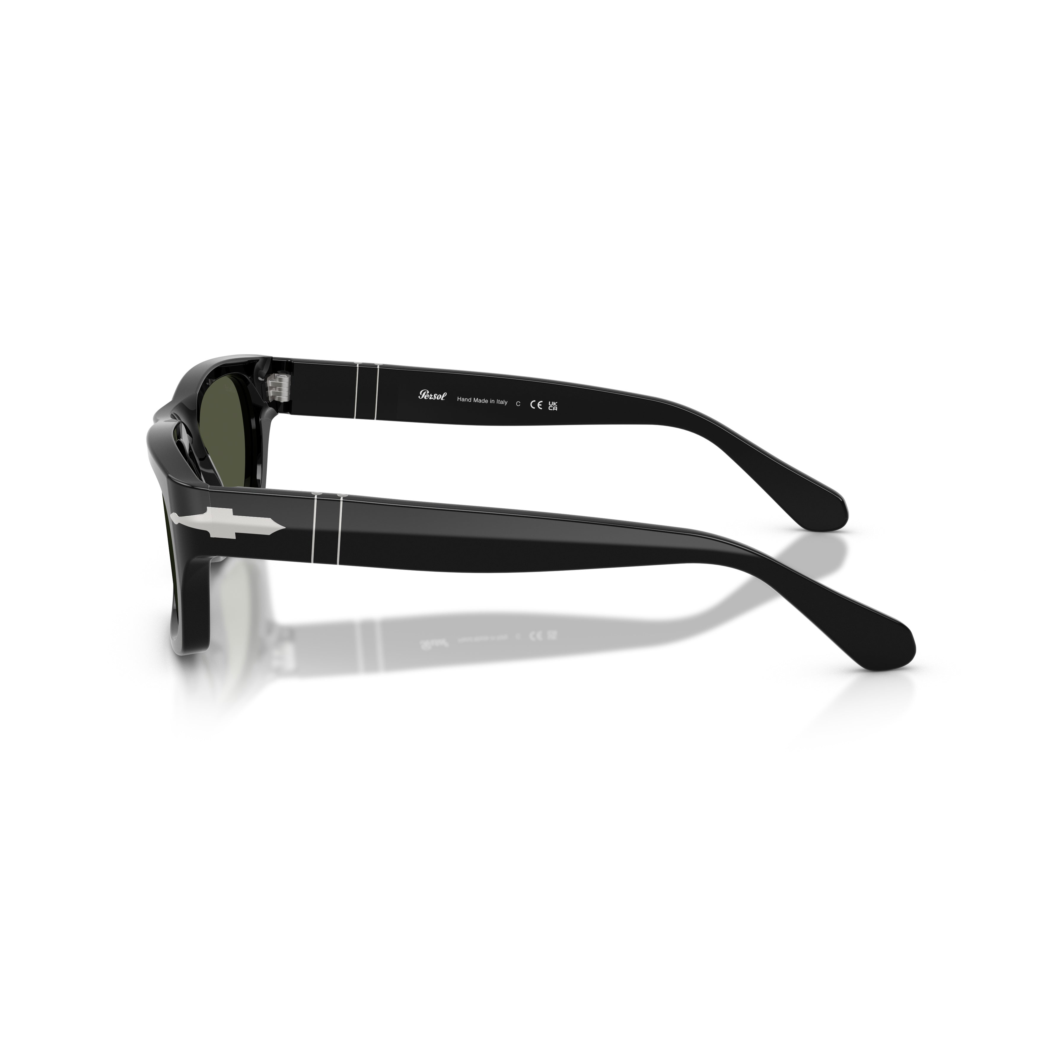 0po3398s Rectangular Black Acetate Sunglasses with Silver Arrow Detail