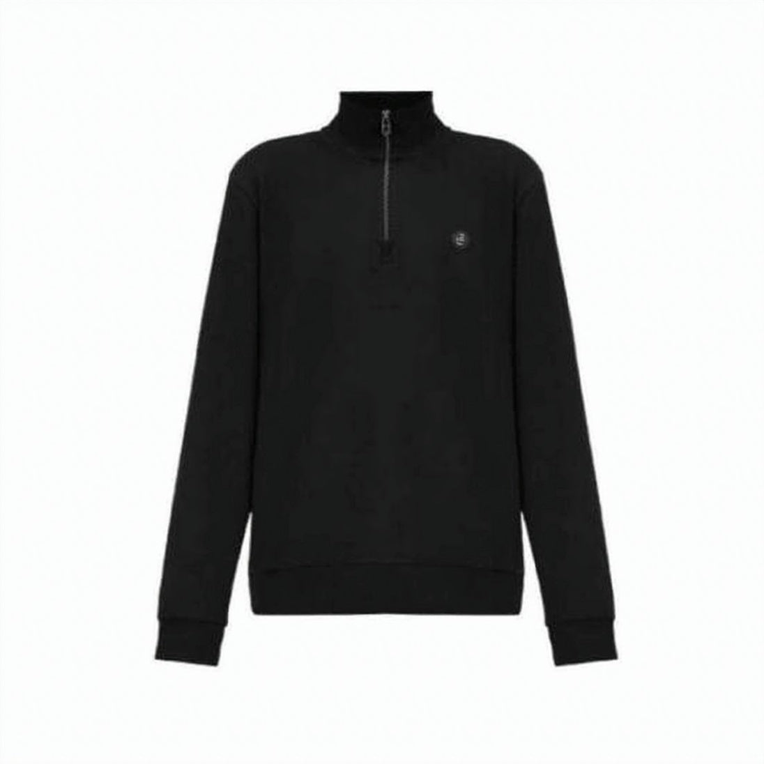 High Collar Black Pullover with Quarter-Zip Closure