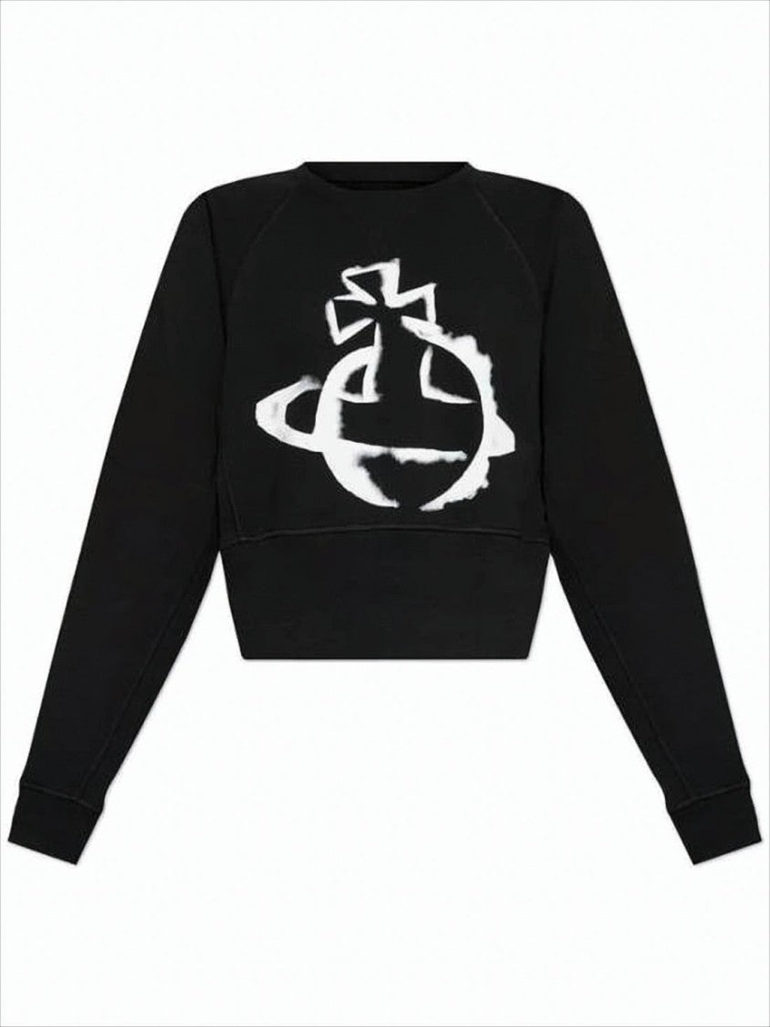 Long-Sleeved Cropped Sweatshirt with Bold Abstract Graphic
