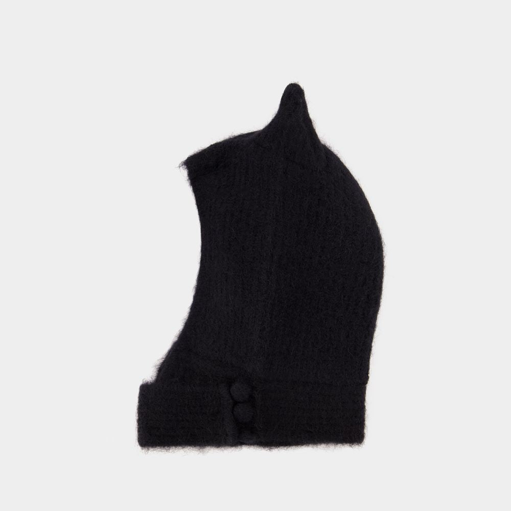 Knitted Horn Beanie Hat - Wool - Black