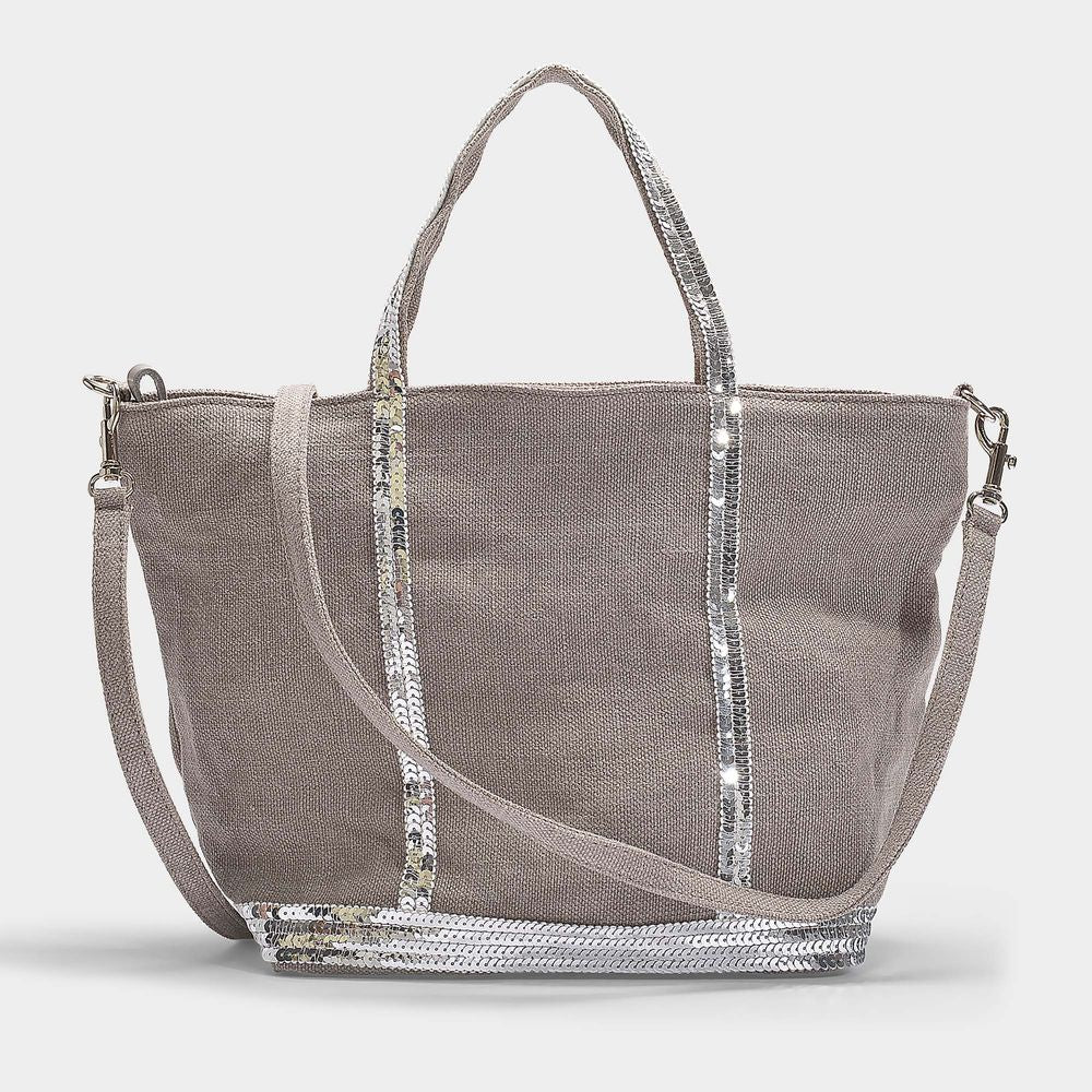 Grey Linen/Sequins Blend Petit Cabas Tote