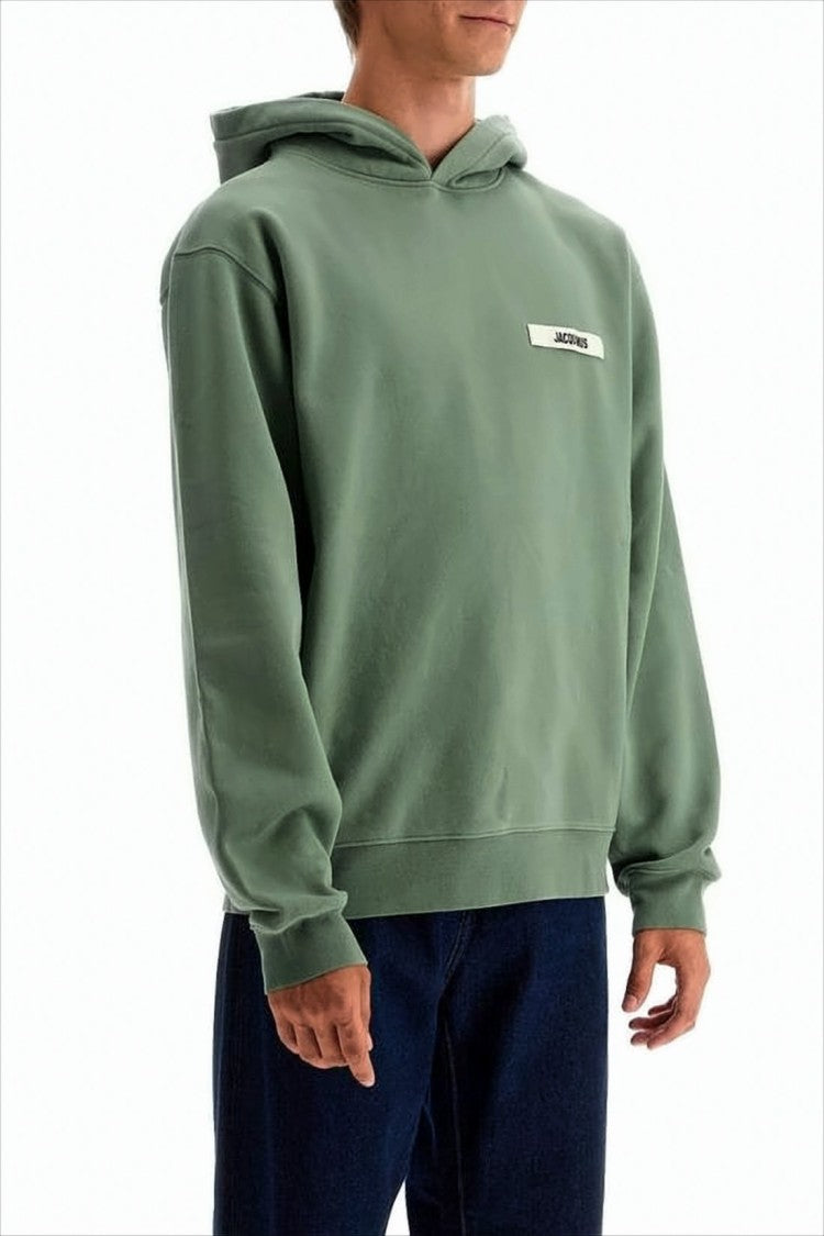 Cropped Hoodie with Rectangular Logo Patch