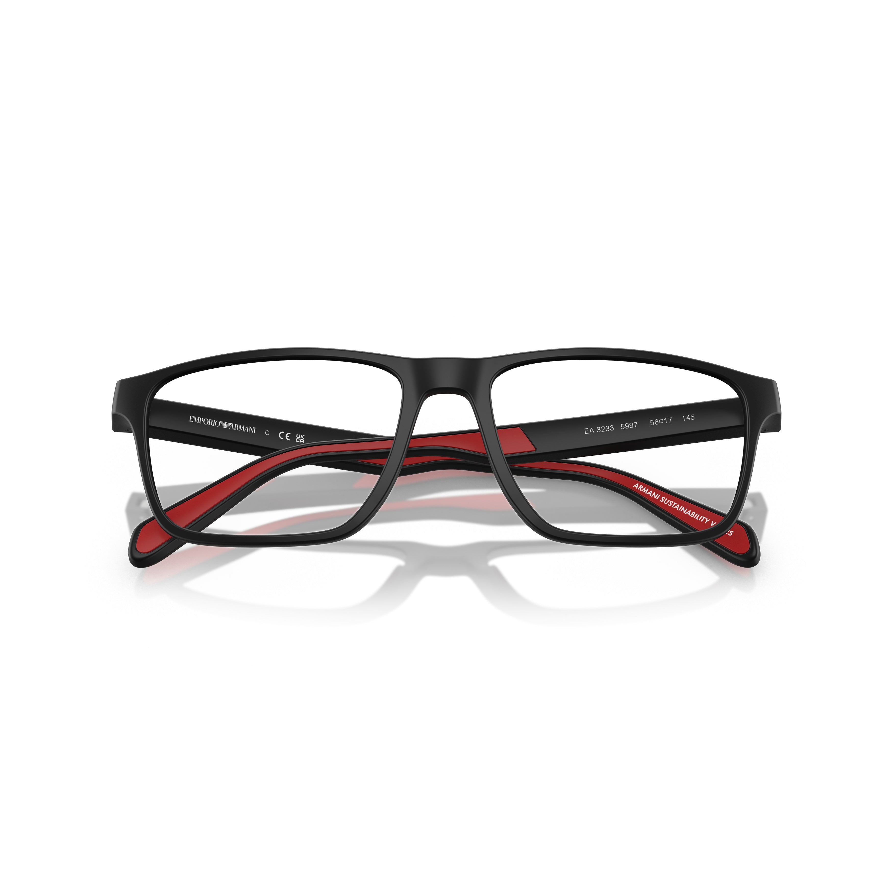 0ea3233 Rectangular Matte Black Eyeglass Frames with Red Accents