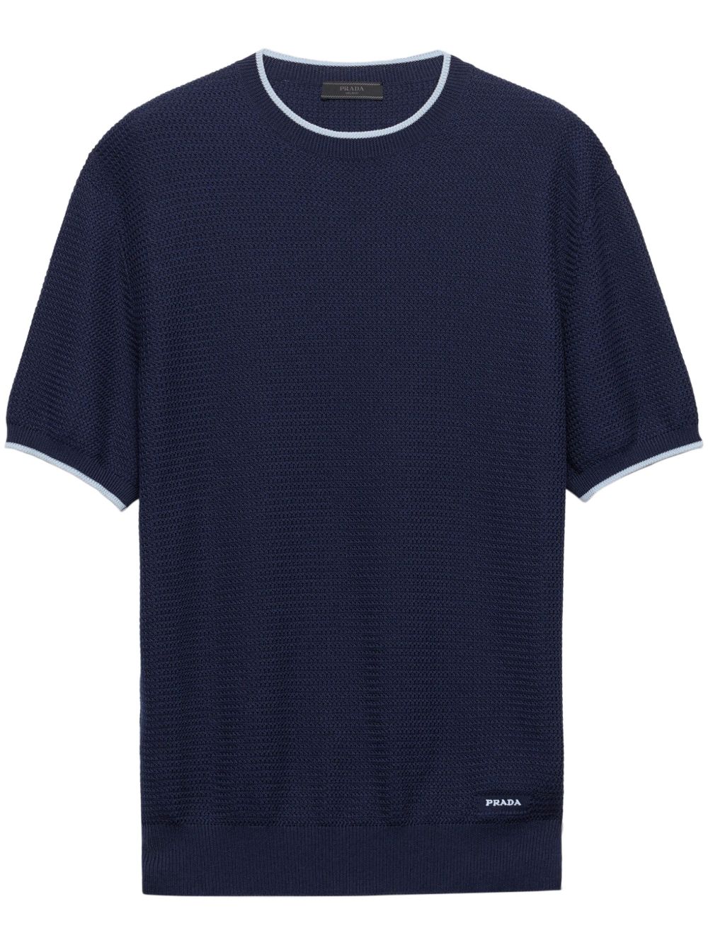 Navy Blue Short-Sleeve Sweater With Contrasting Border