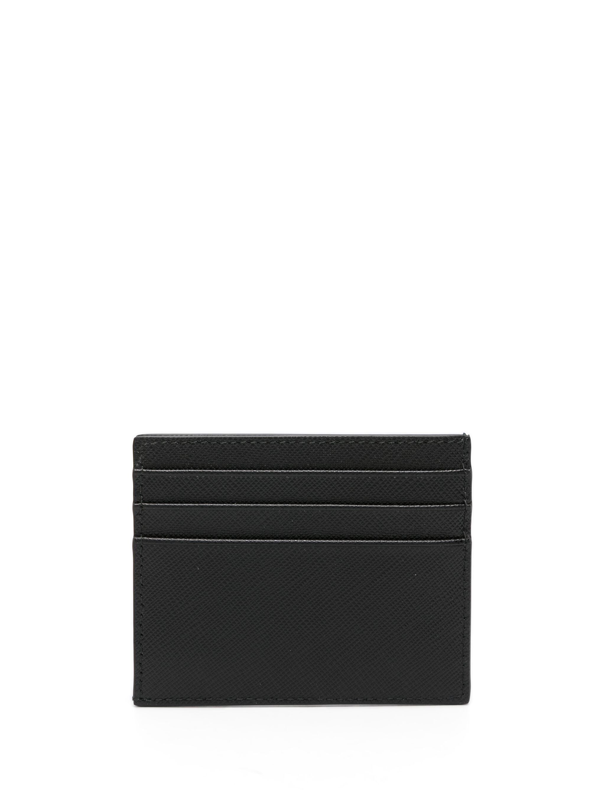 Saffiano Leather Triangle Logo Card Holder