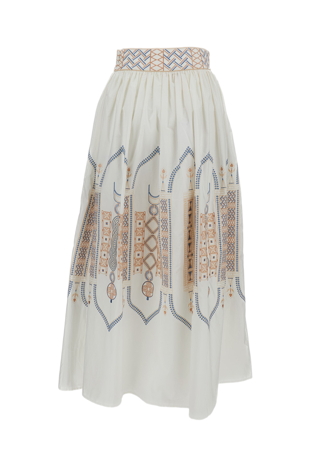 Embroidered Cotton Poplin Long Skirt