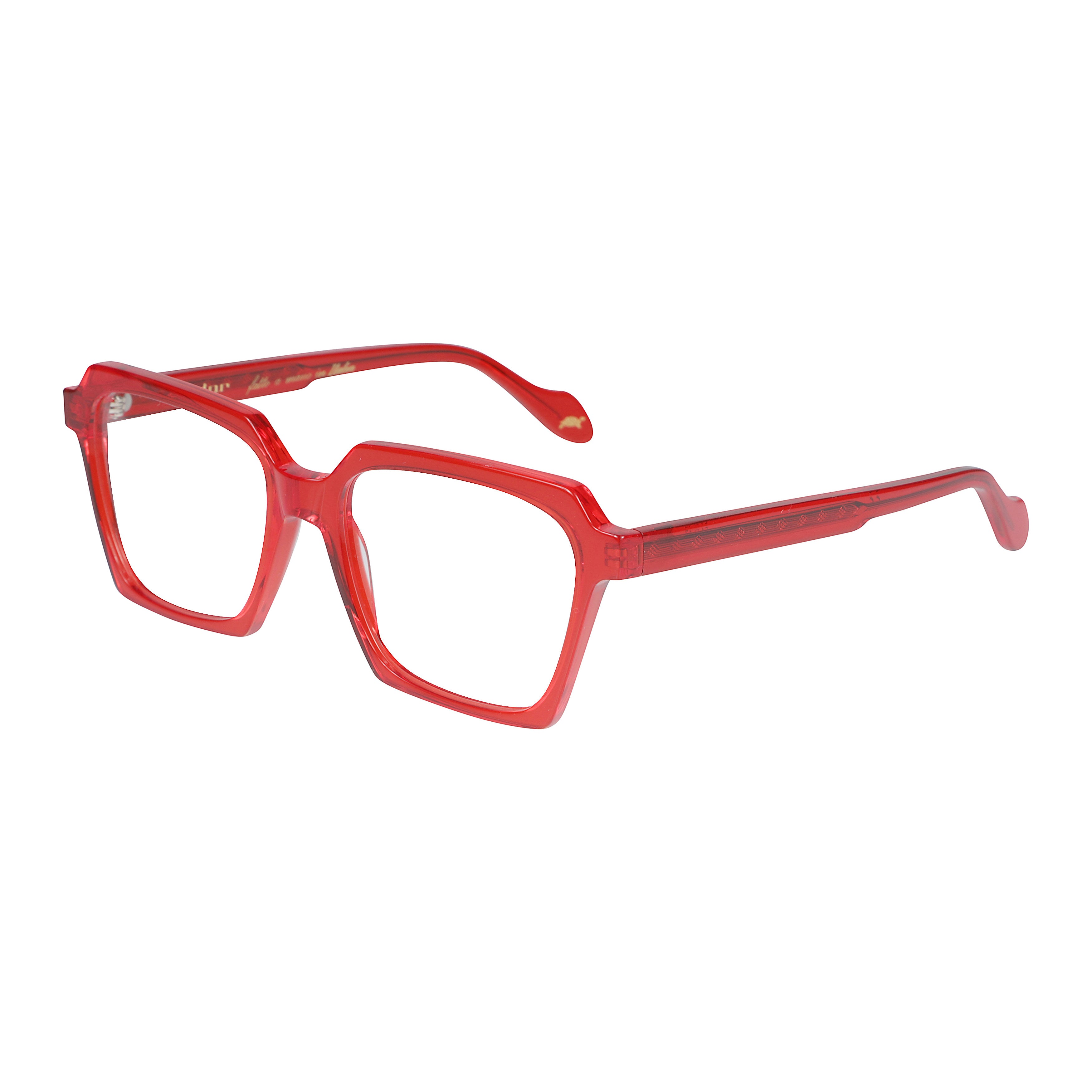 Kallima Light Translucent Red Geometric Sunglasses with Gold Accents