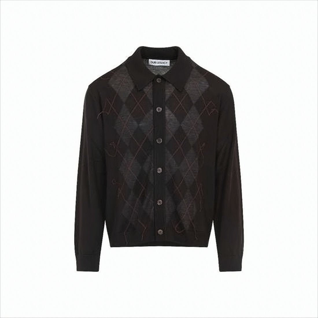 Argyle Pattern Cardigan with Pointed Collar