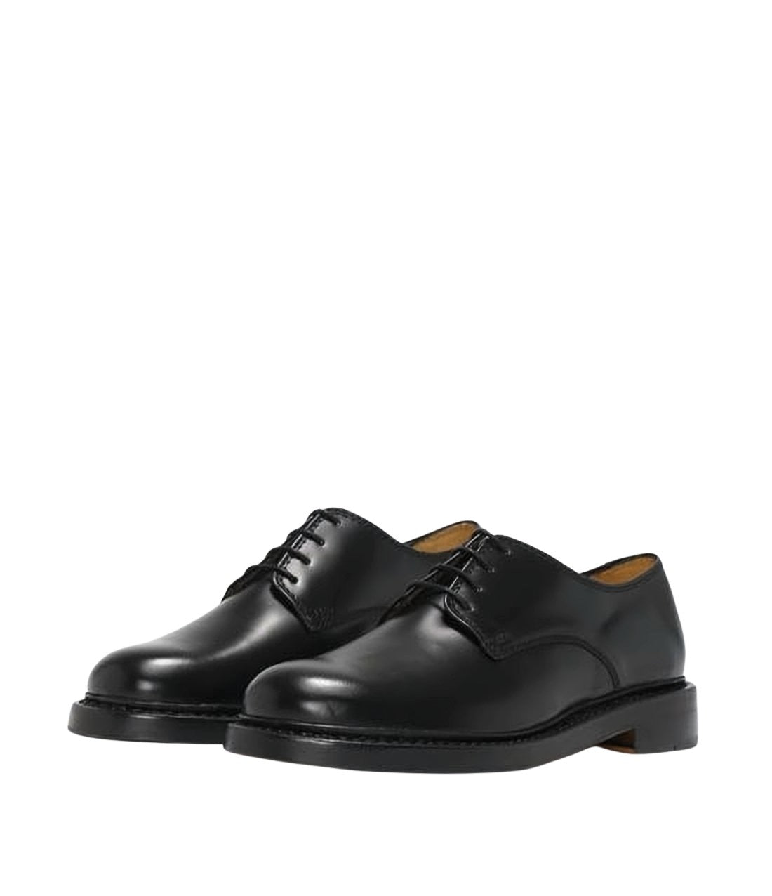 Polished Black Leather Derby Lace-Up Shoes