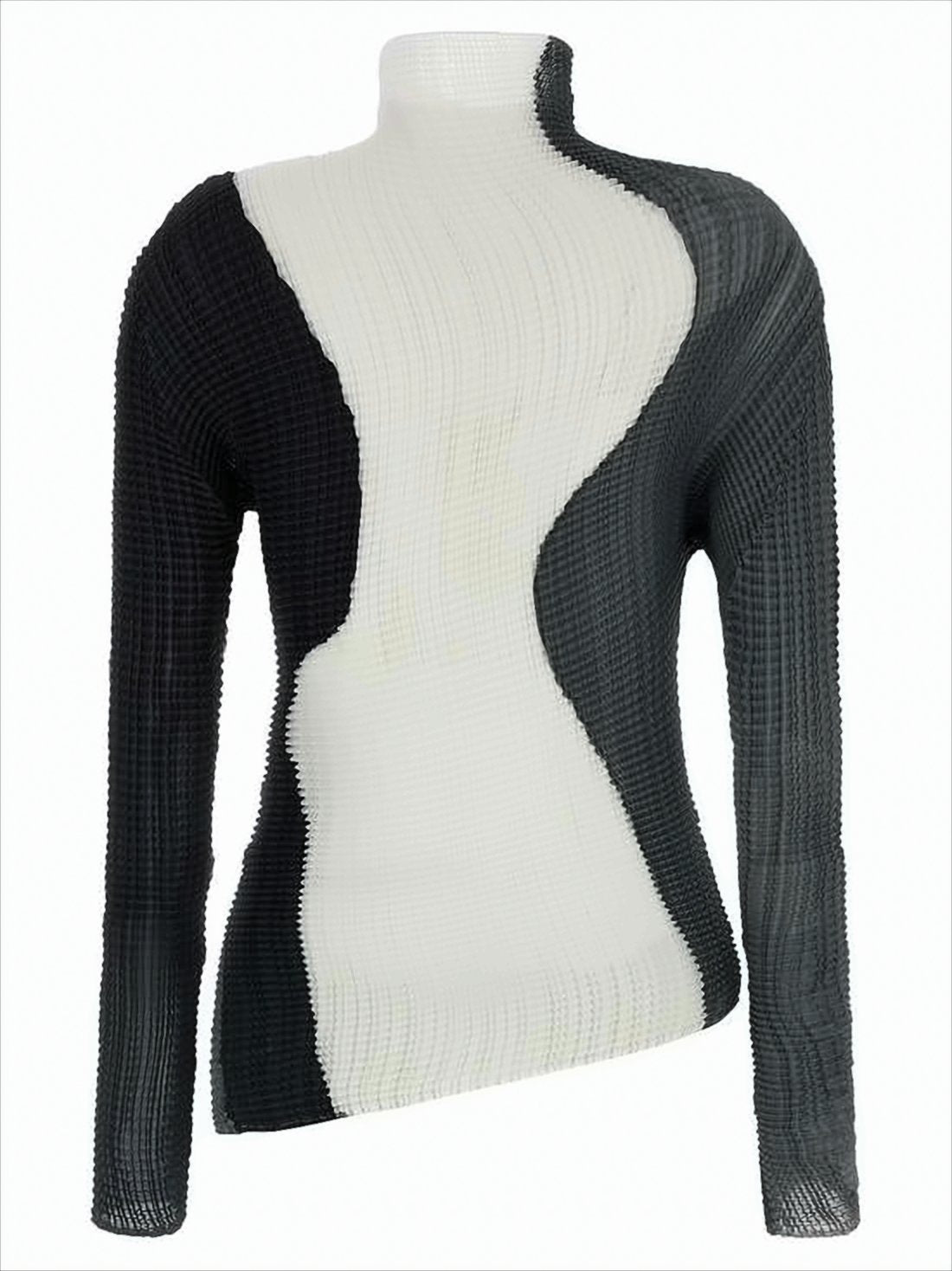 Fitted Long-Sleeve Top with Color-Block Design