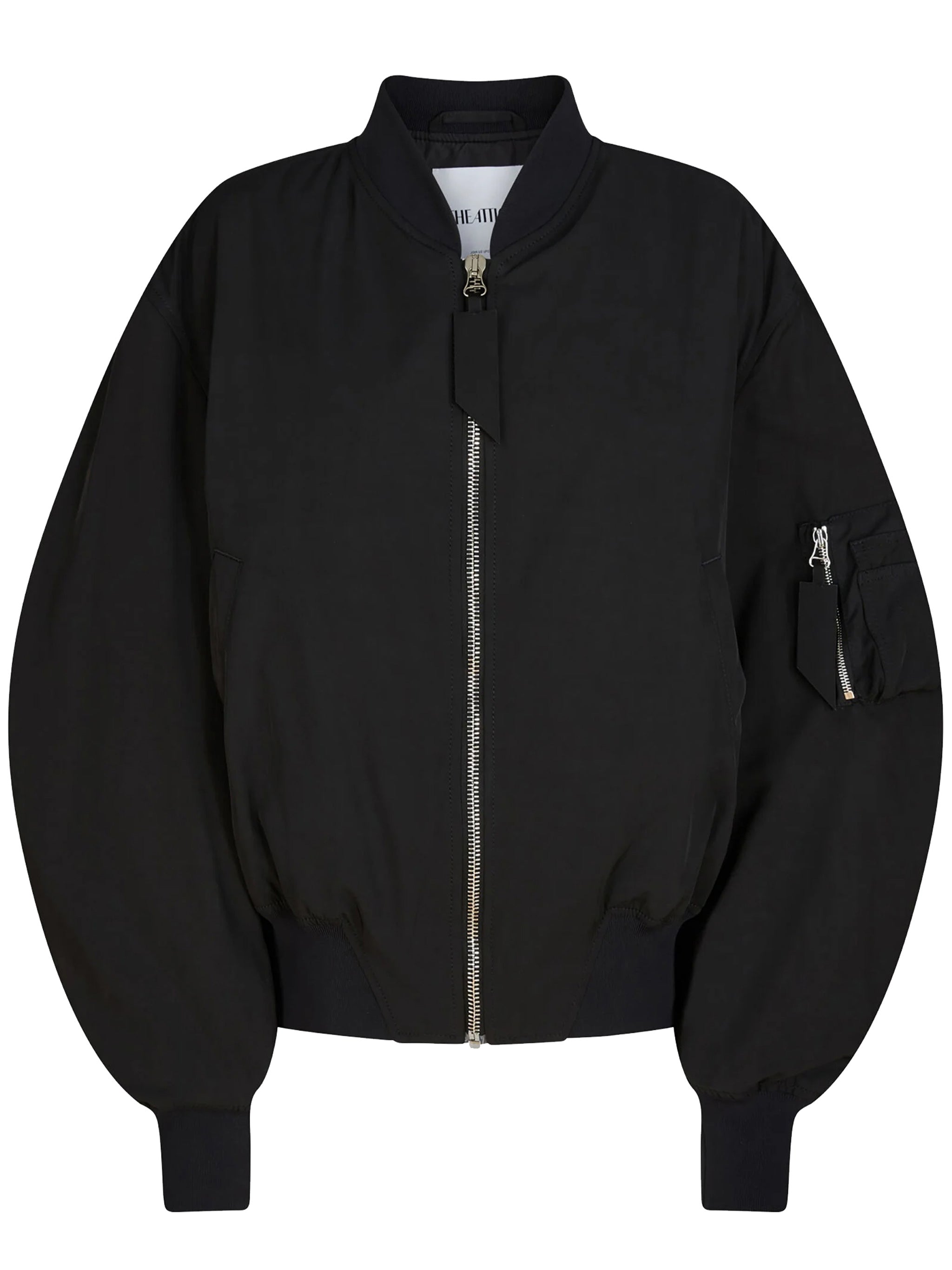 Black Bomber Cropped Balloon-Sleeve Jacket