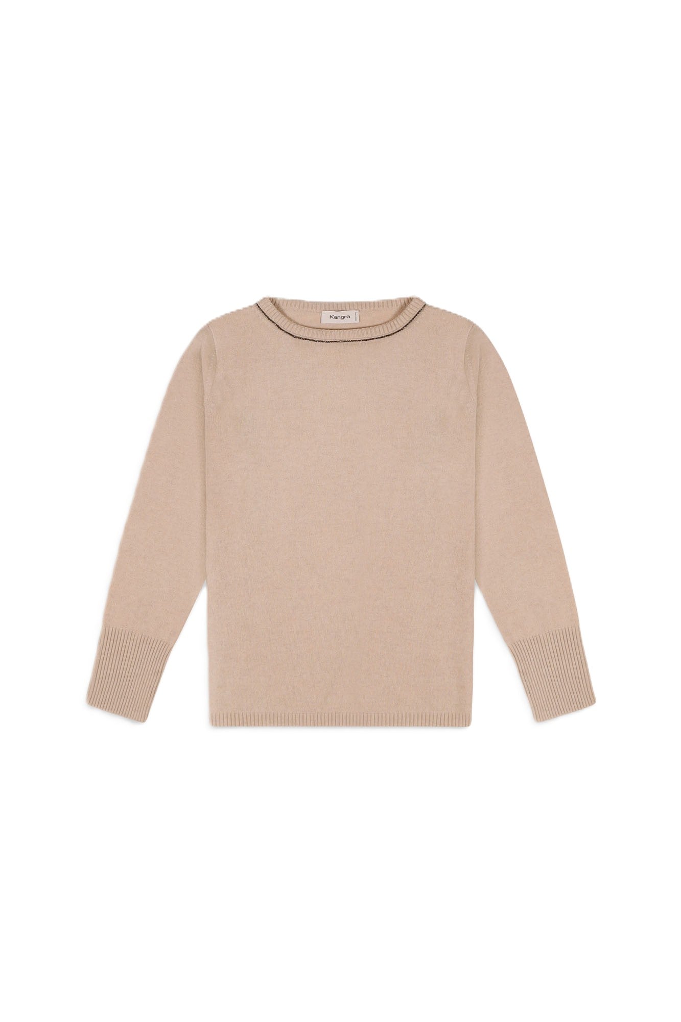Beige Crewneck Sweater With Refined Stitch Detail