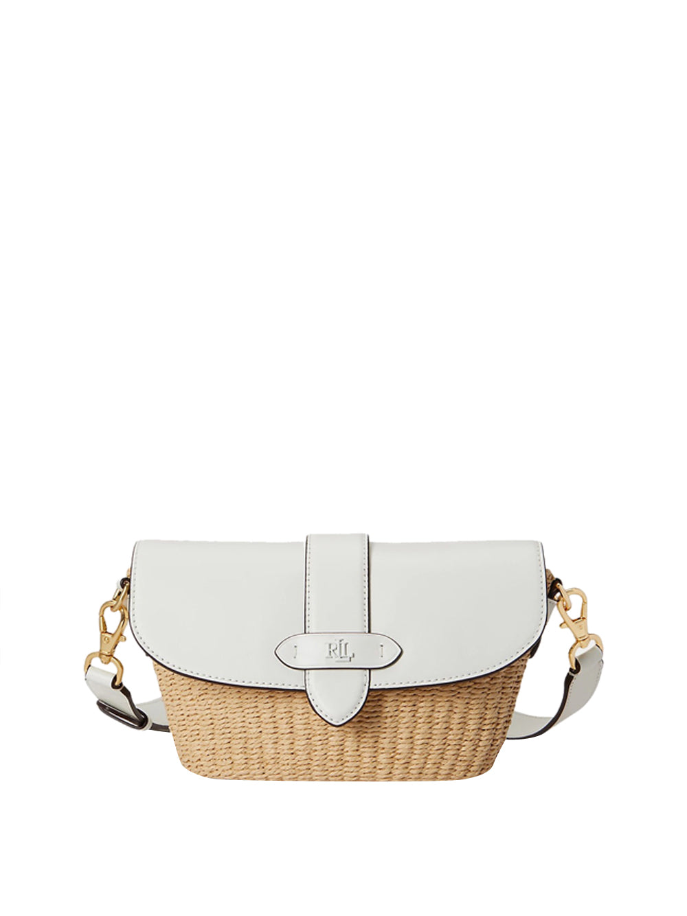 Woven Straw Shoulder Bag with Smooth Leather Flap