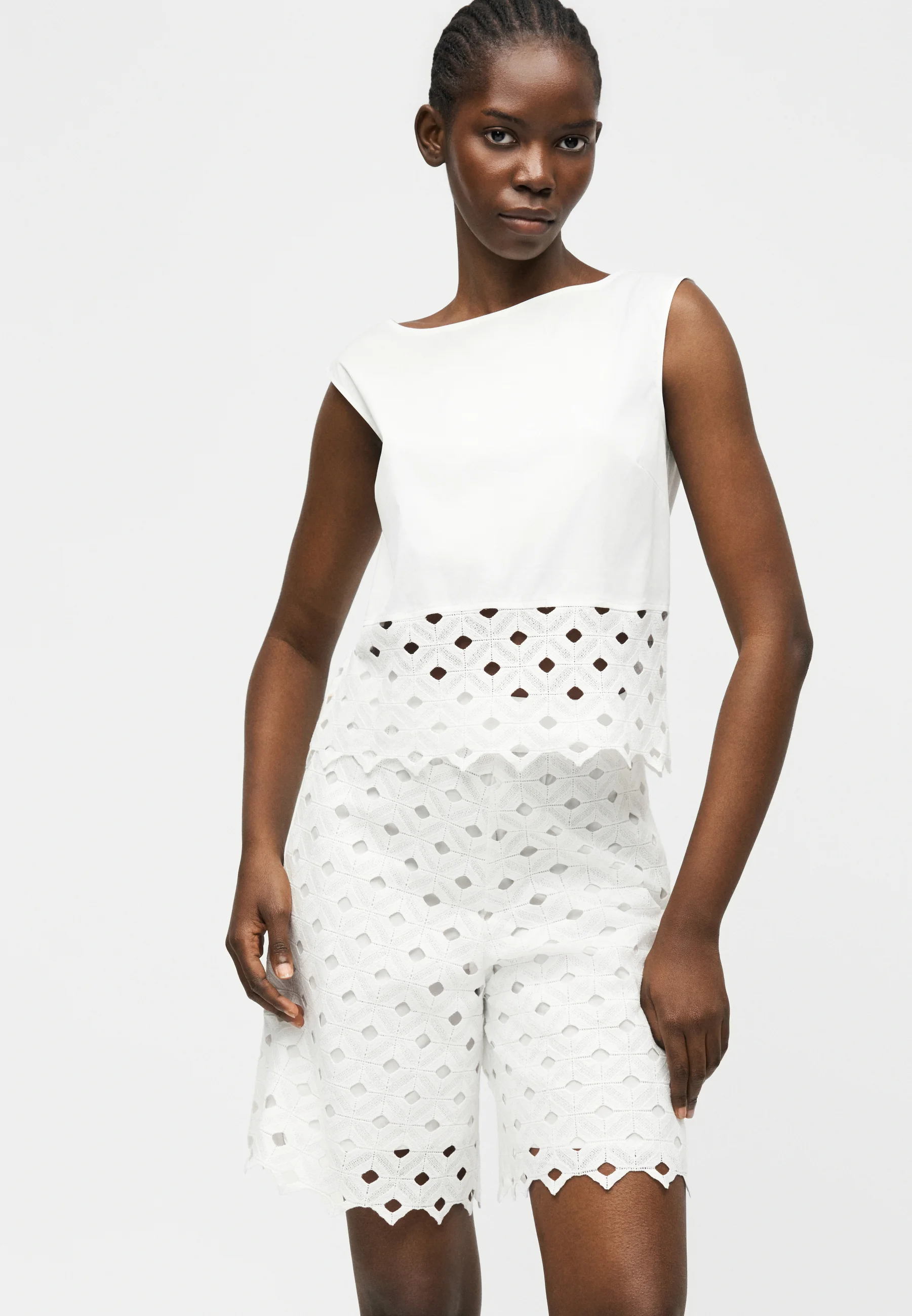 Eyelet Lace Shorts with Scalloped Hem