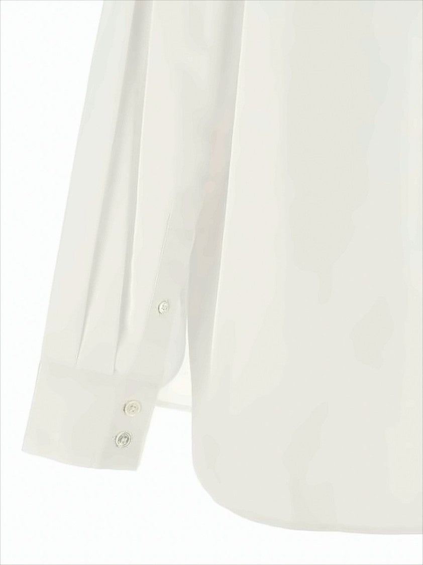 Classic White Cotton Button-Up Shirt with Pleated Back Detail