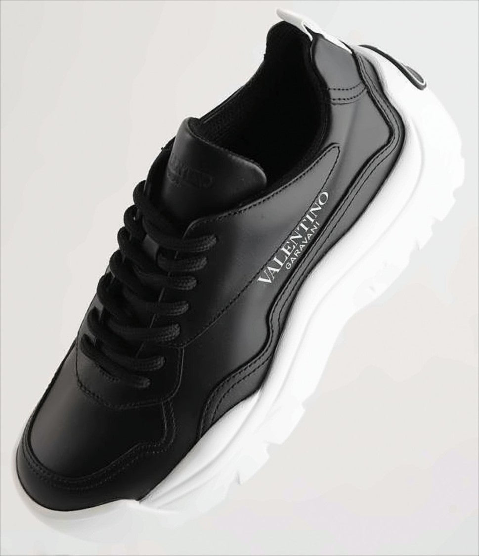 Black Leather Sneakers with Contrasting Brand Detailing