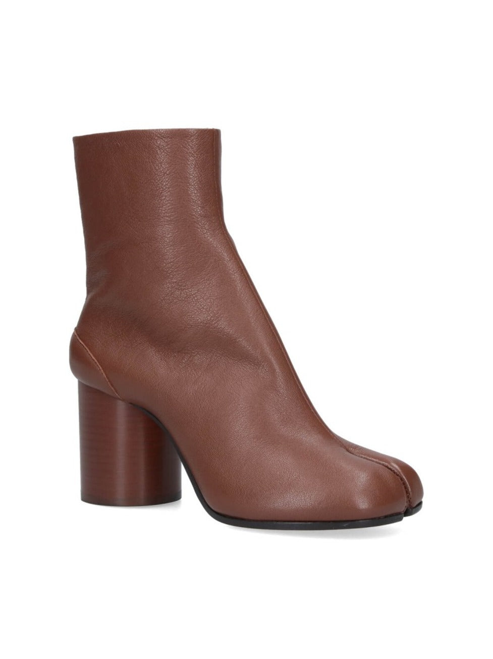 Split-Toe Brown Leather Ankle Boots