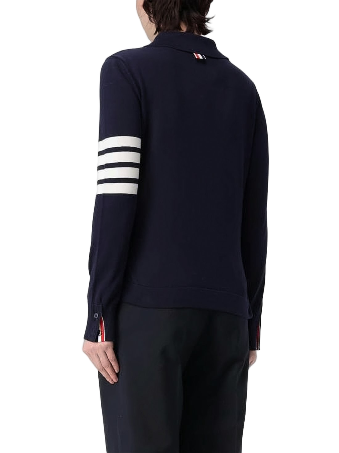 Cropped Navy Cardigan with Pointed Collar