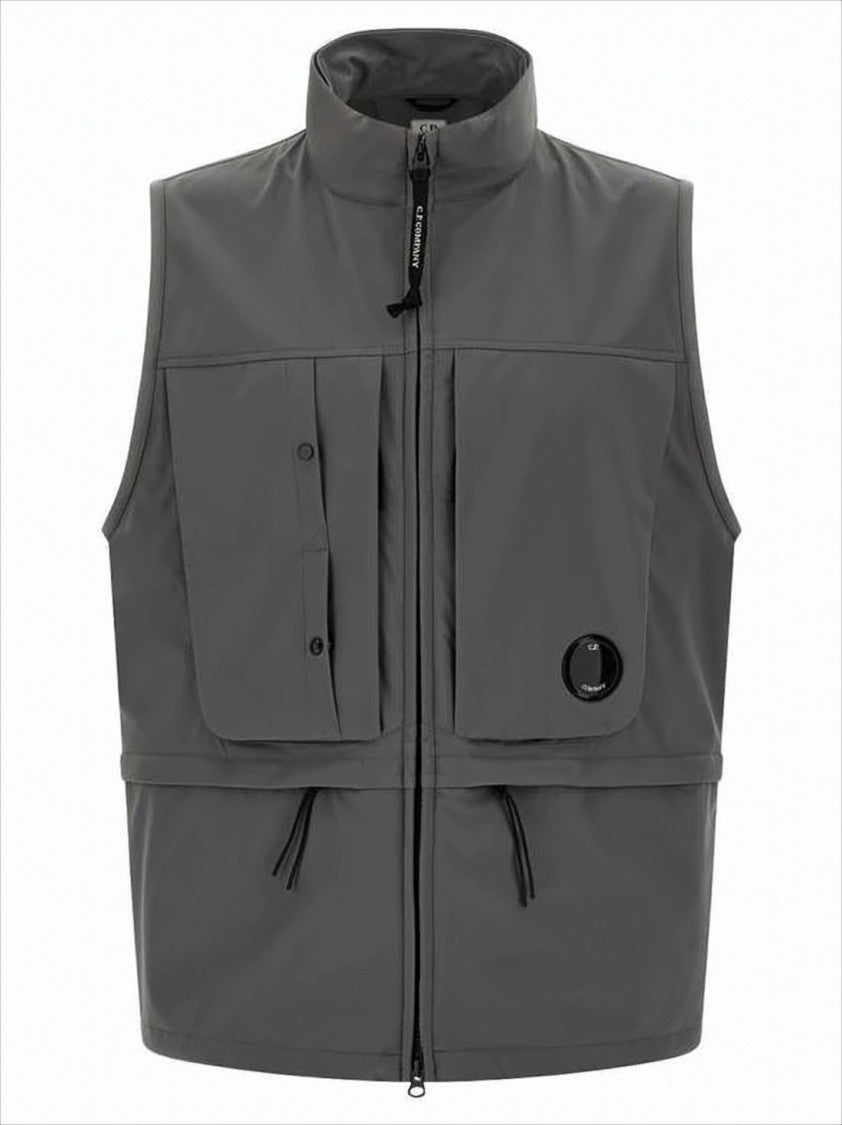 High Collar Sleeveless Vest with Adjustable Drawstrings