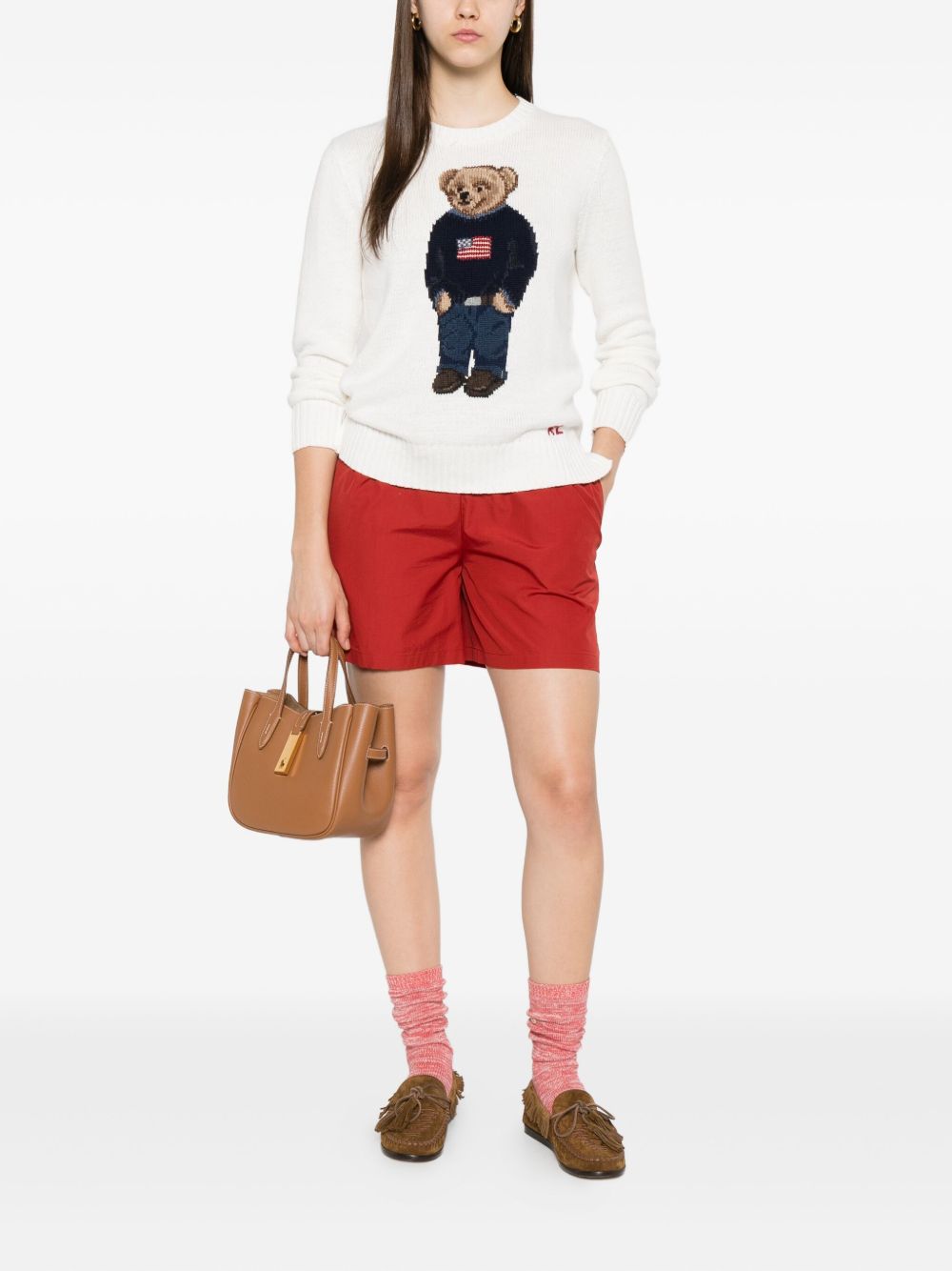 Intarsia-Knit Sweater with Embroidered Polo Bear