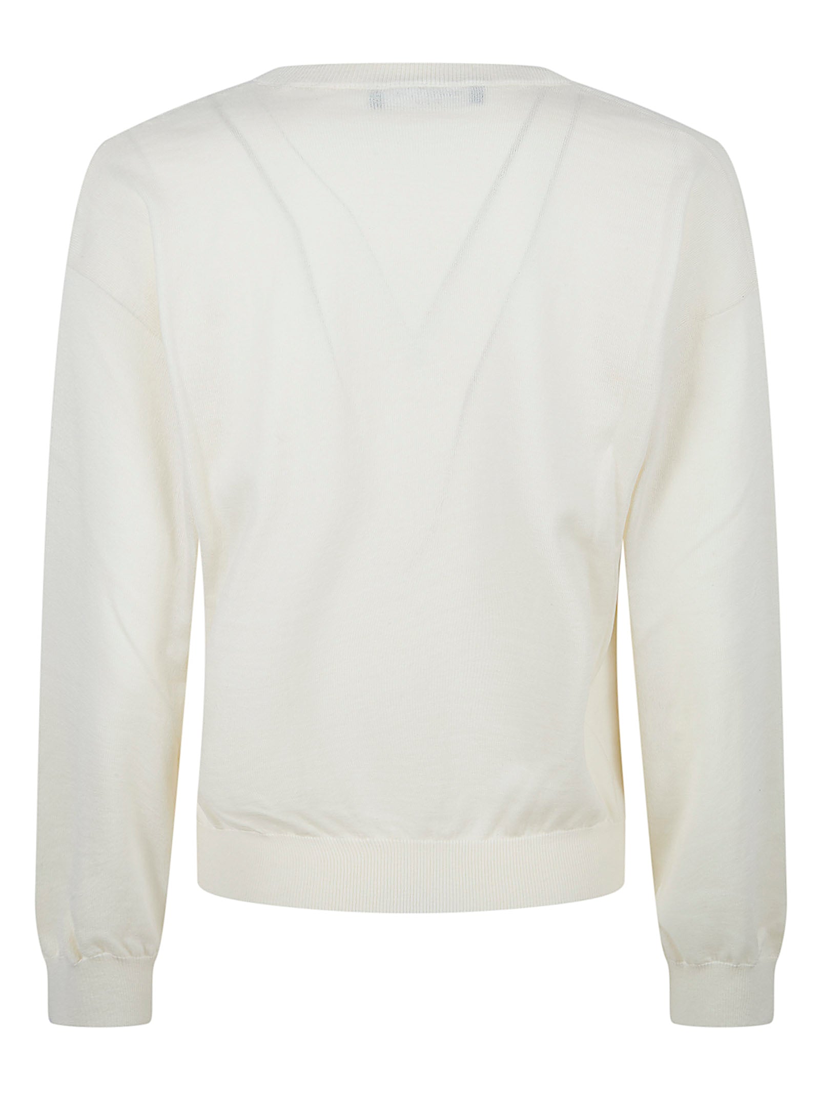 V-Neck White Wool-Cotton Blend Sweater