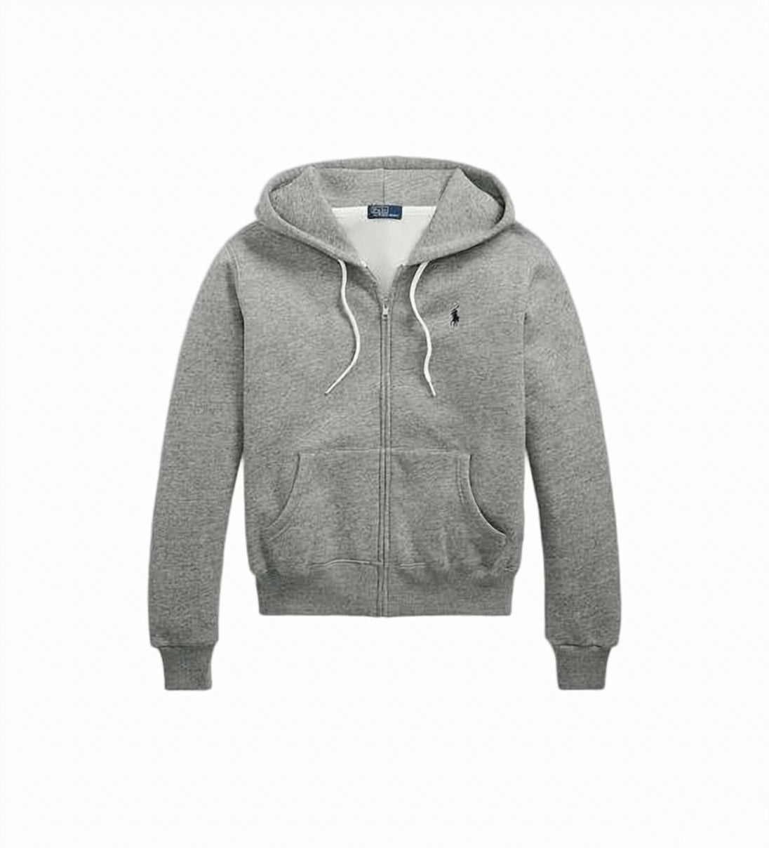 Heather Grey Zip-Up Hoodie With Adjustable Hood And Embroidered Logo