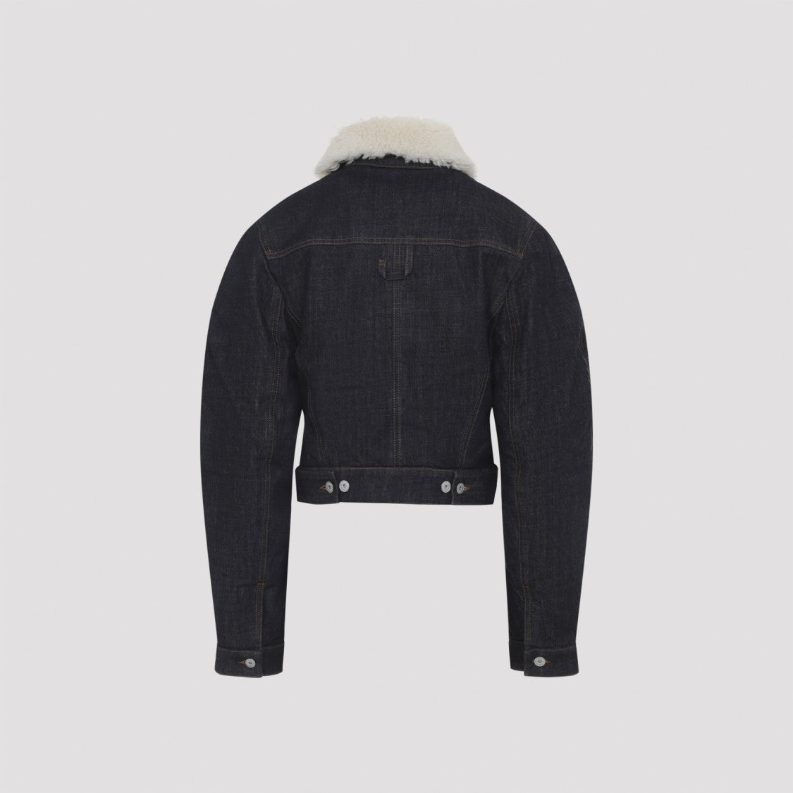Cropped Denim Jacket with Plush Shearling Collar