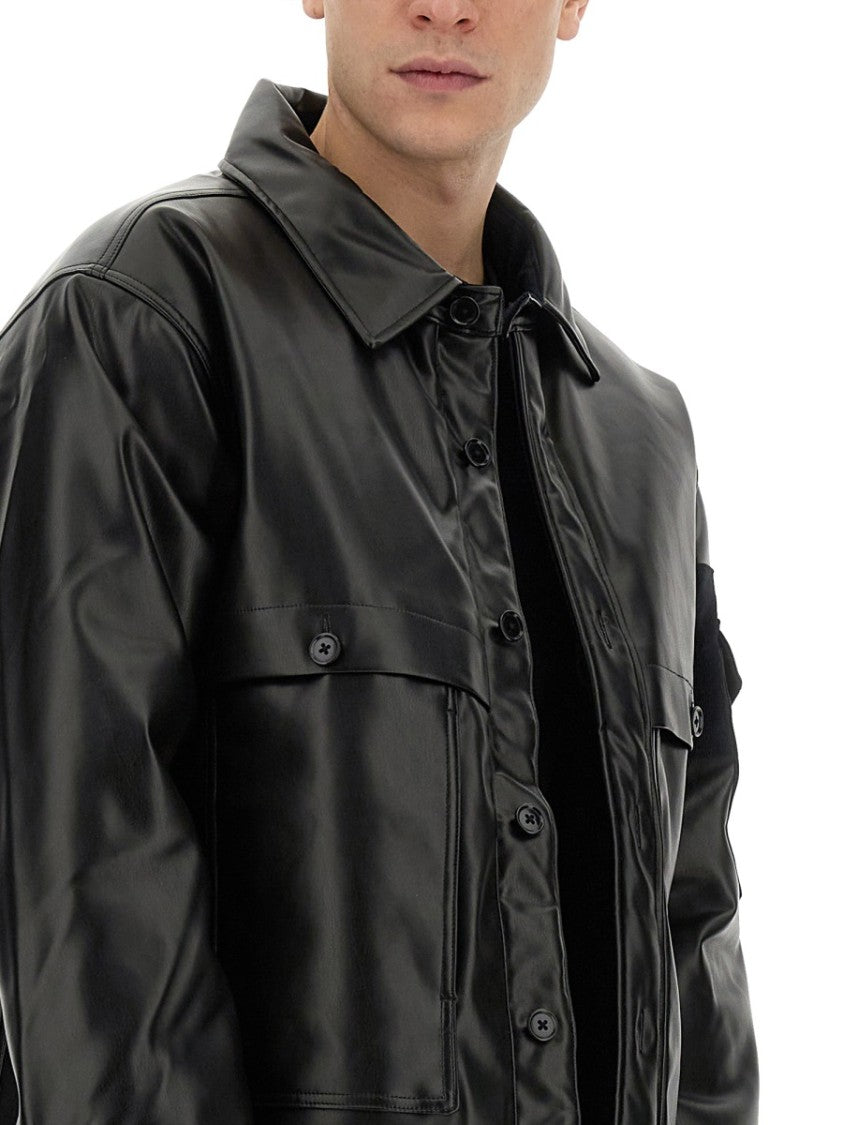 Black Shirt Jacket With Glossy Finish