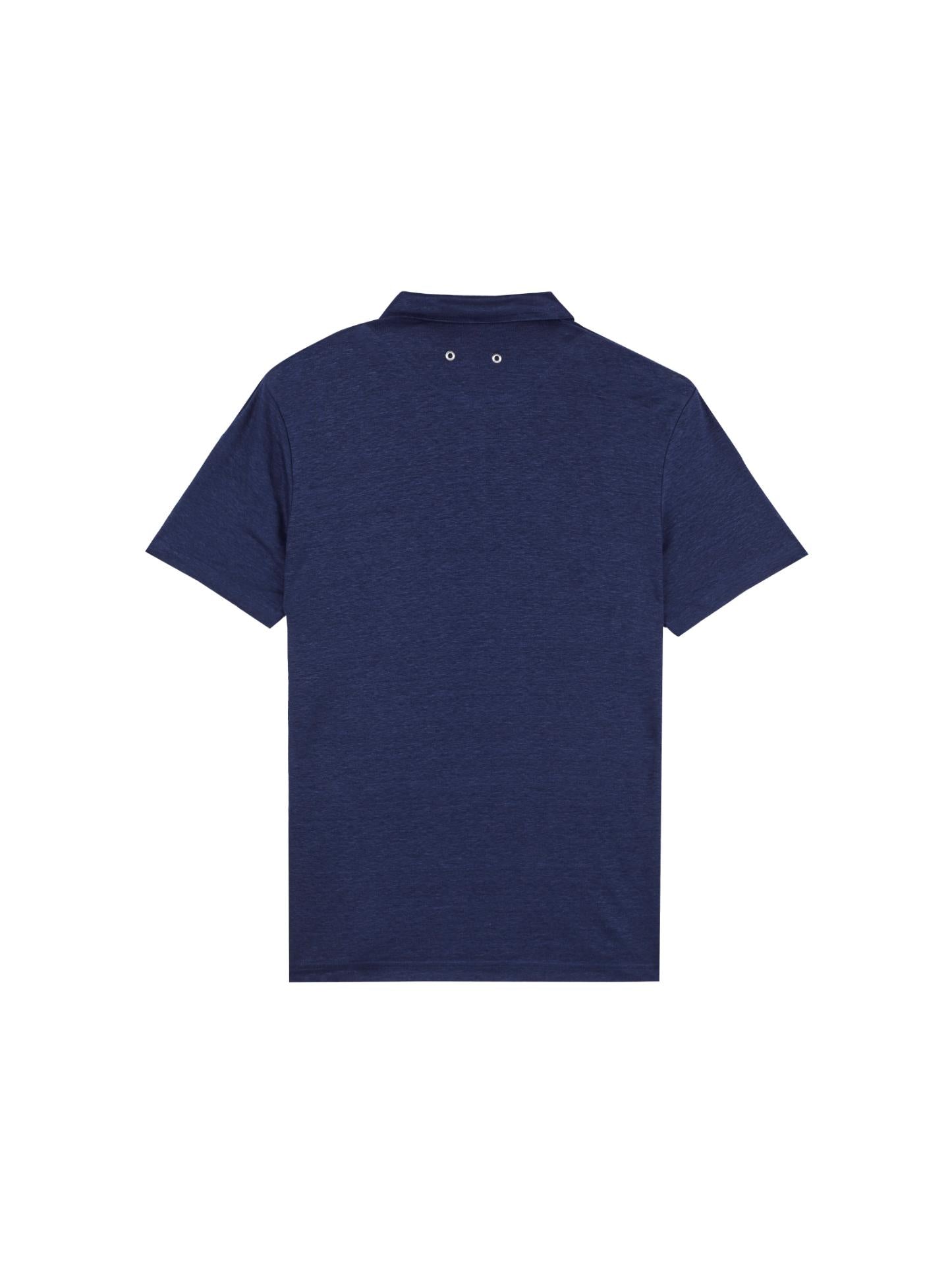 Blue V-Neck Linen Polo Shirt