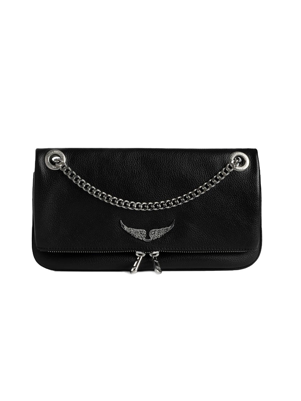 Rectangular Textured Clutch Bag with Silver Hardware