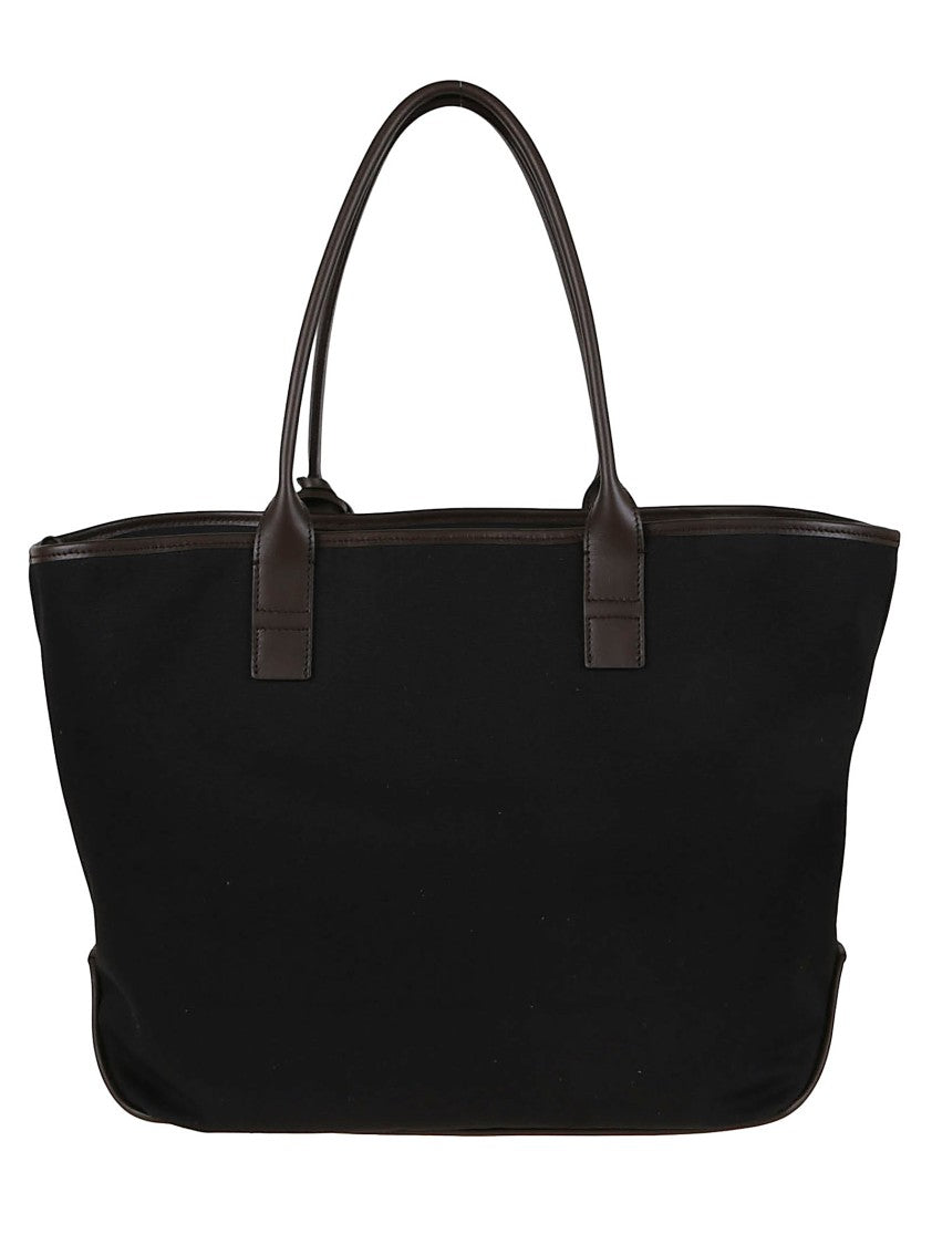 Spacious Black Leather And Canvas Shoulder Bag