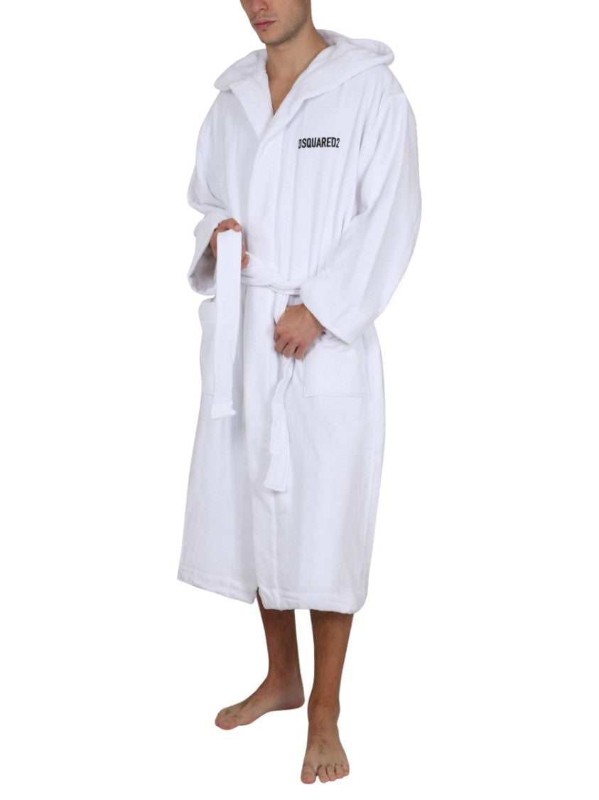 Hooded Bathrobe With Adjustable Waist Belt