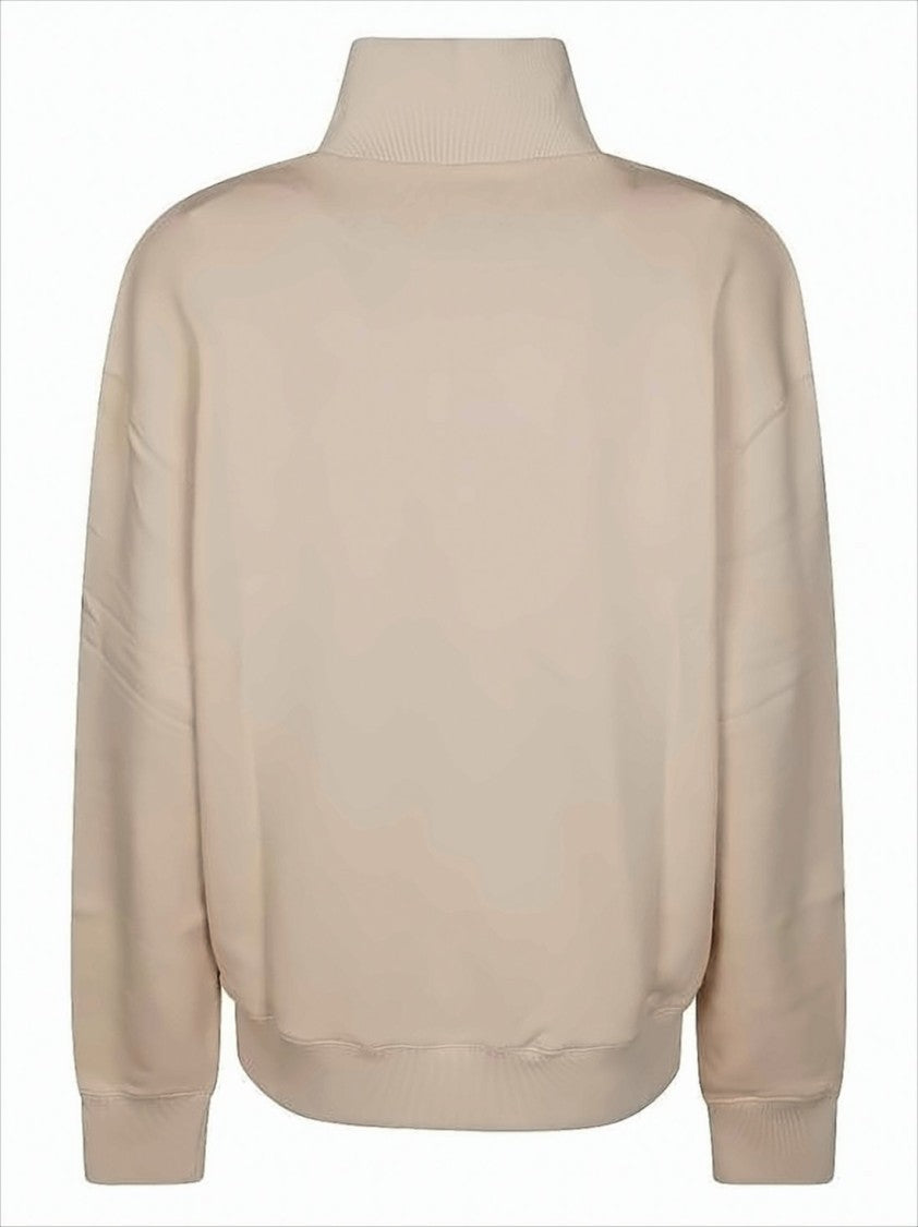 Long-Sleeve Half-Zip Pullover With Emblem And Ribbed Cuffs