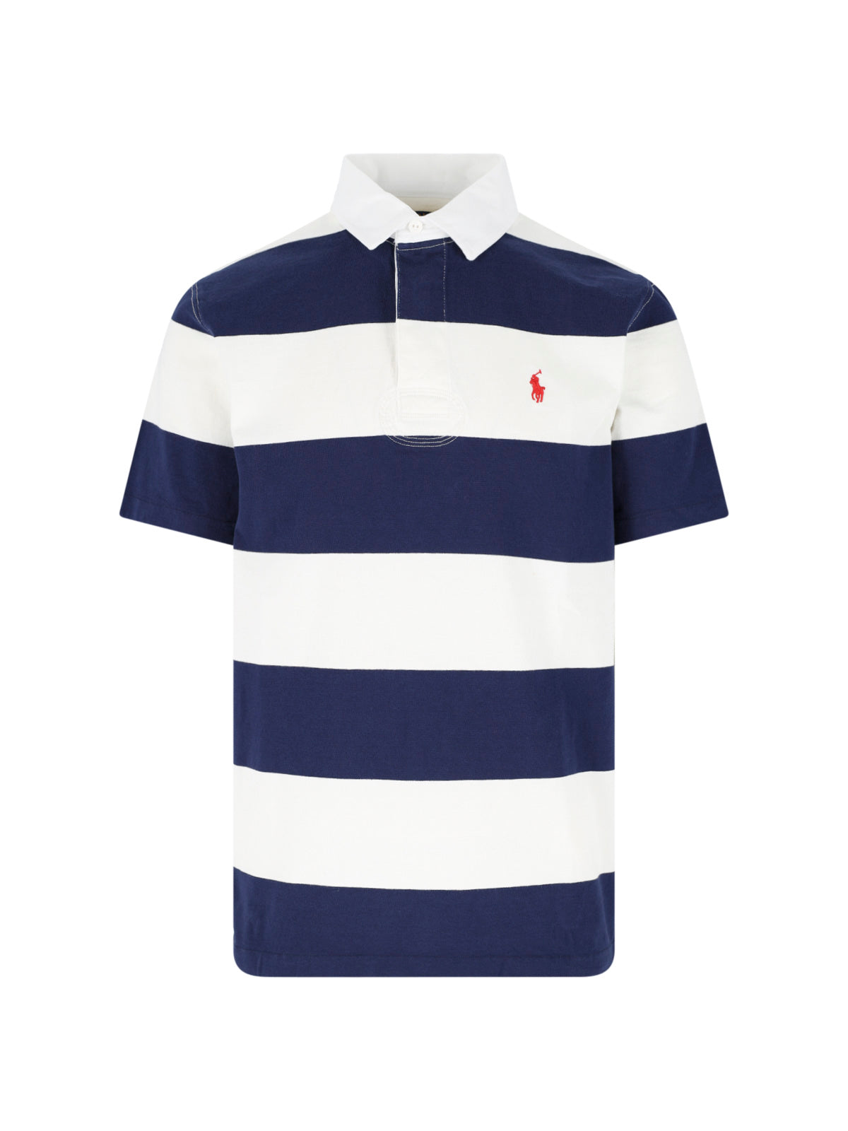 Navy/White Striped Short-Sleeve Polo