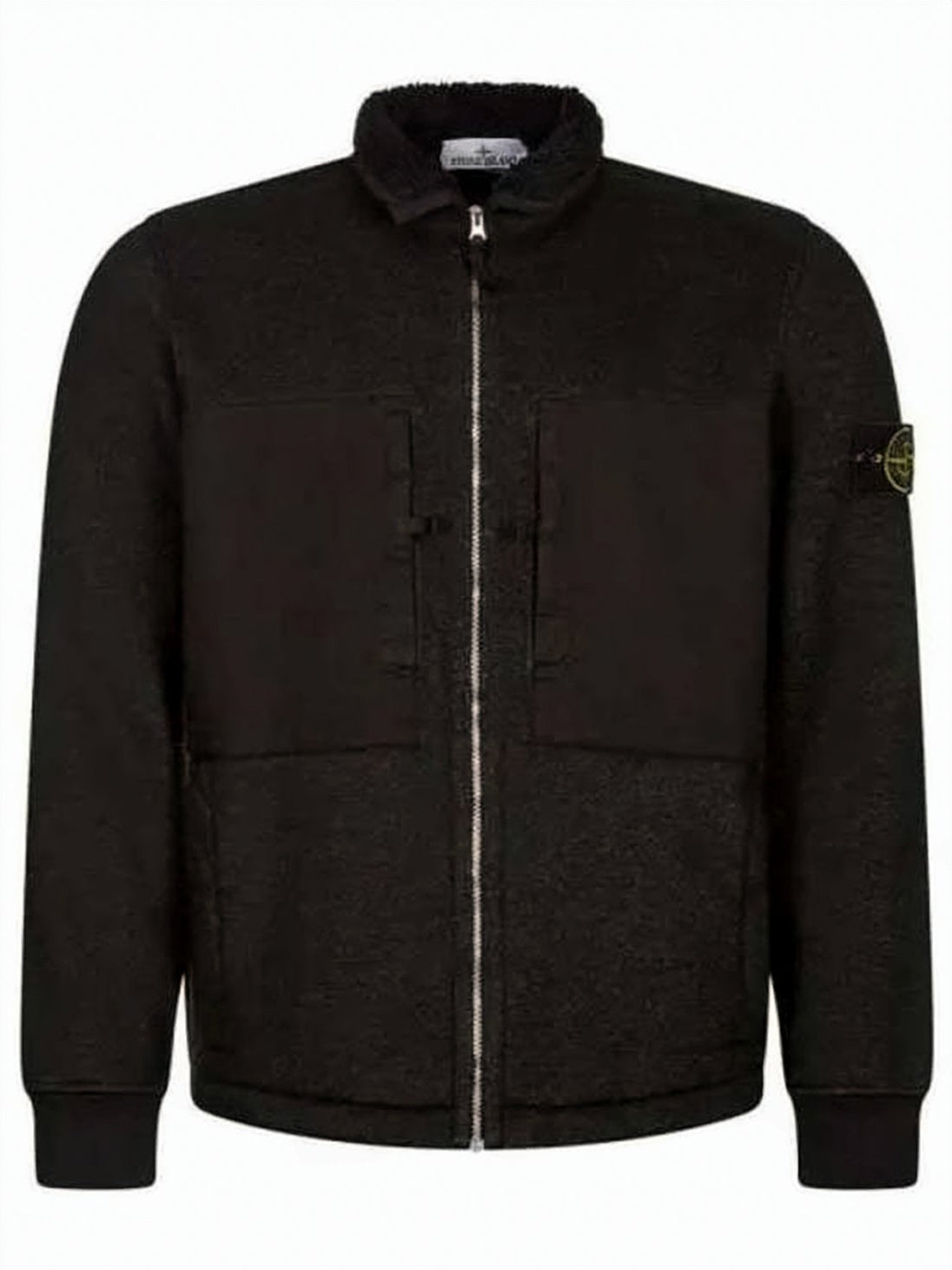 Textured Zip Hooded Sweatshirt with High CollarPatch