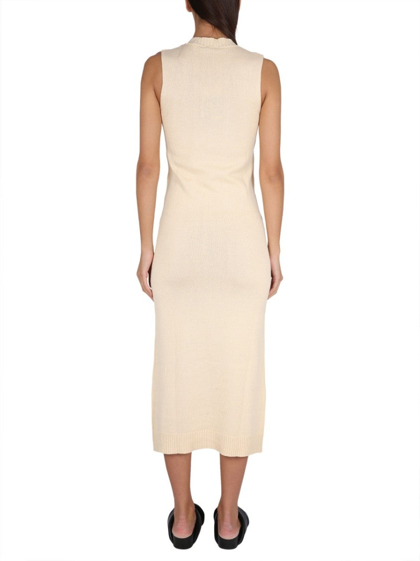 V-Neck Long Dress With Ribbed Edges