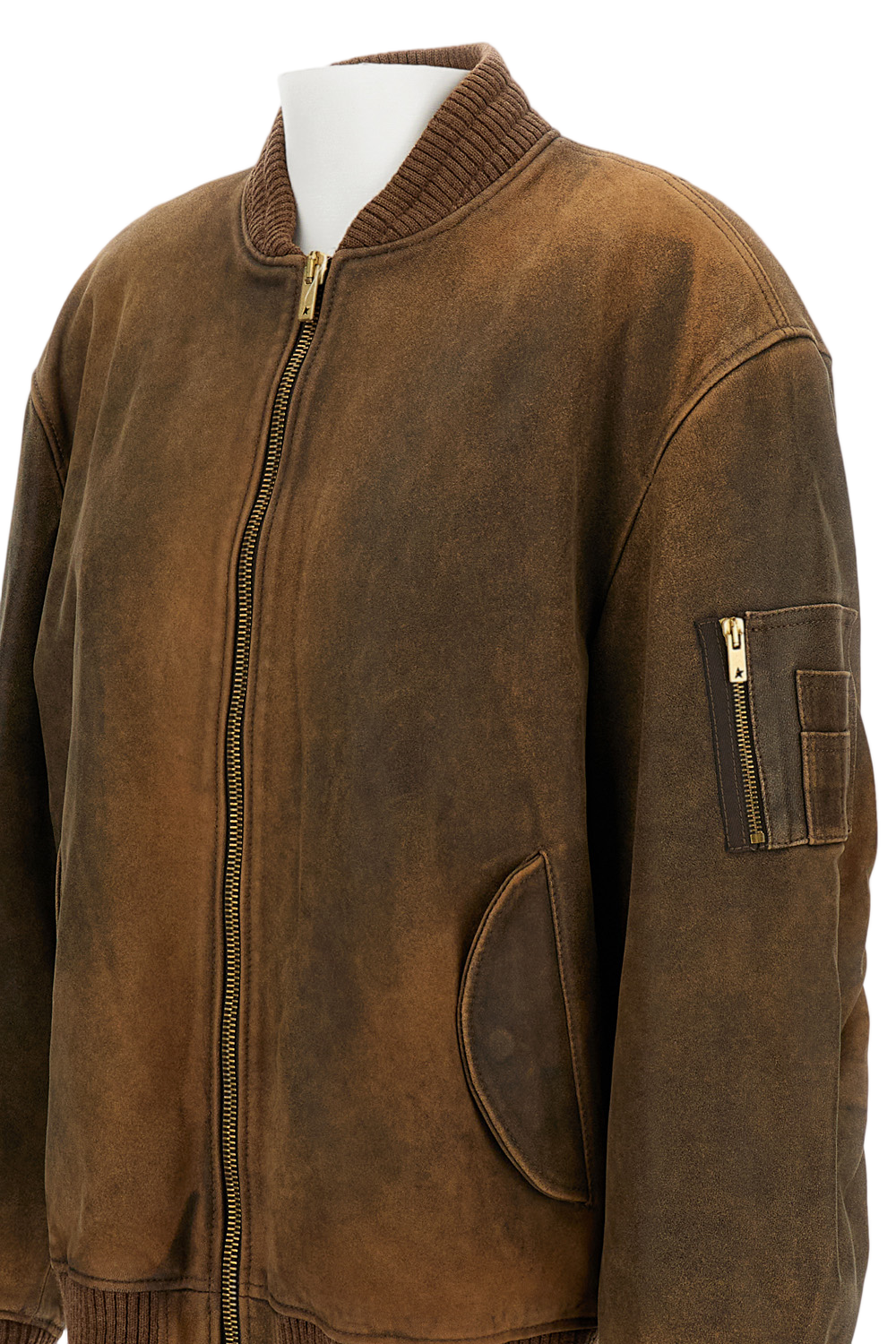 Padded Leather Bomber Jacket