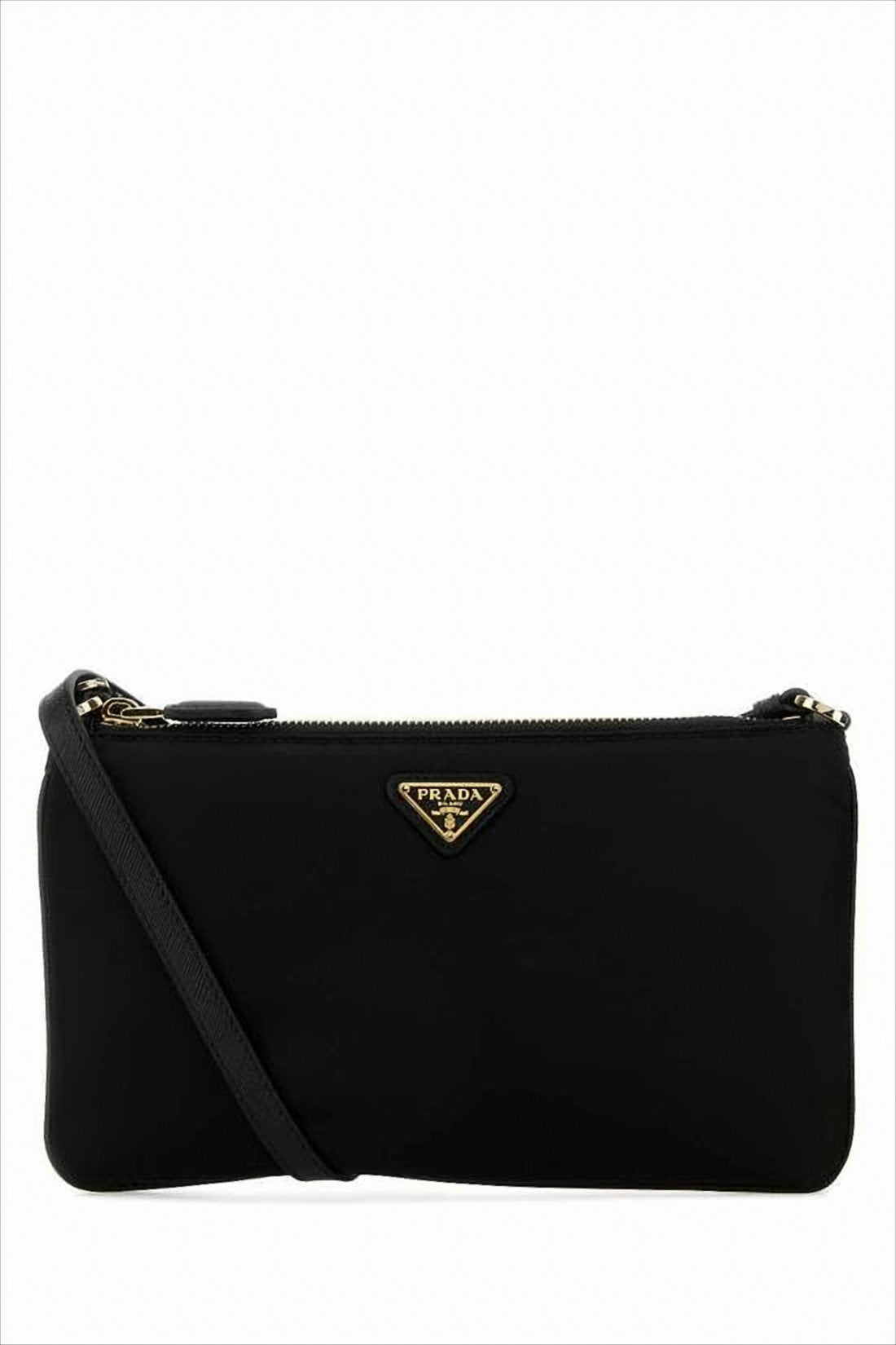Rectangular Black Polyamide Clutch with Zip Closure