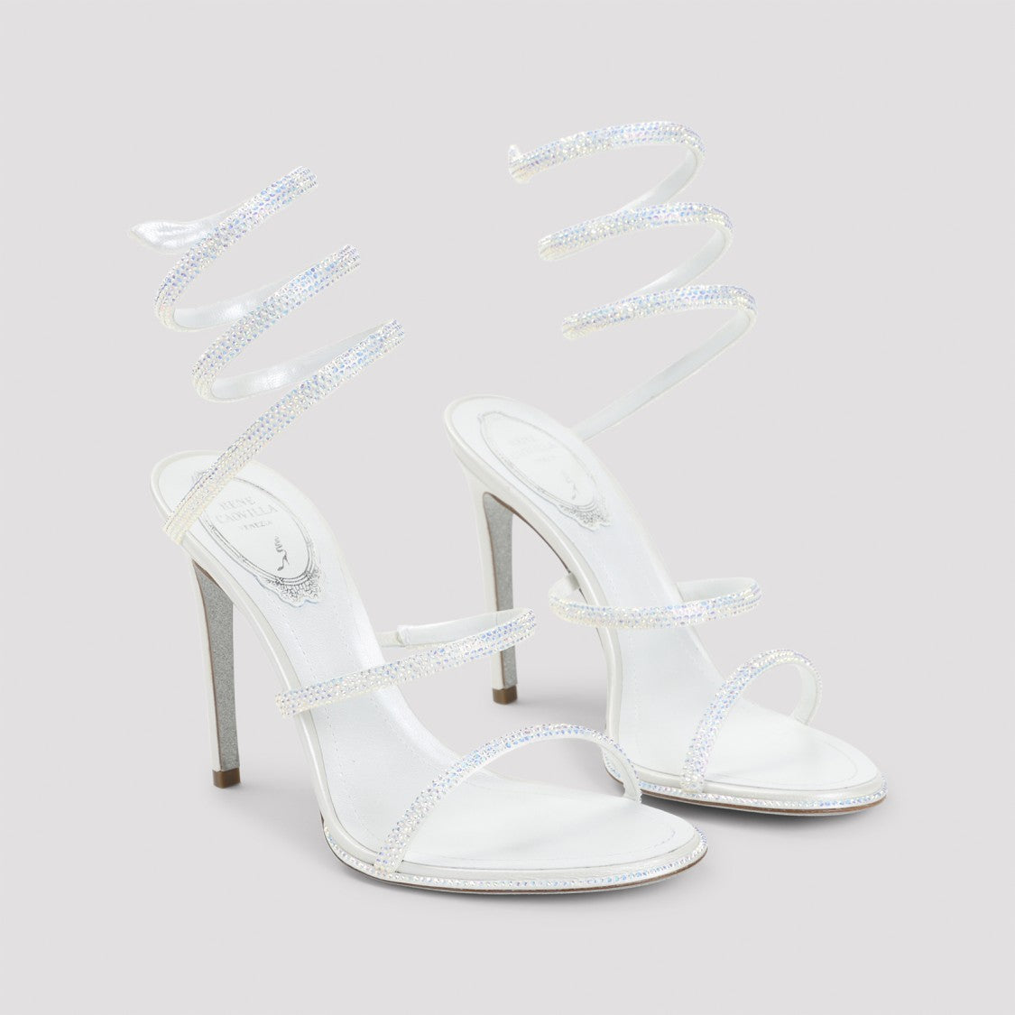 High-Heeled Sandals With Spiral Ankle Strap And Strass Accents