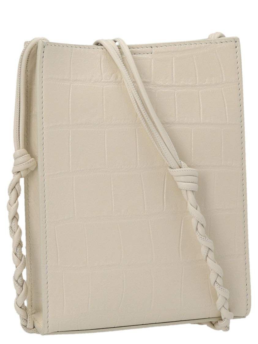 Crocodile-Embossed Rectangular Crossbody Bag with Braided Strap Detail